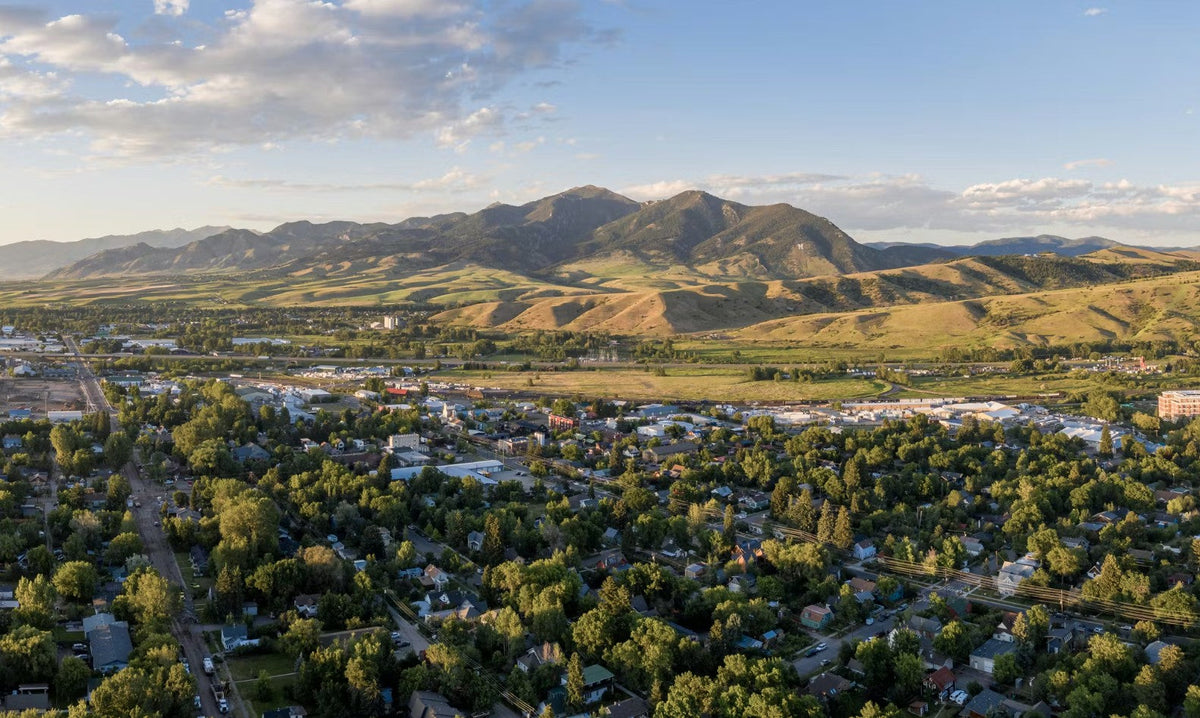 Aerial view of Bozeman, MT; home of Oboz Footwear.