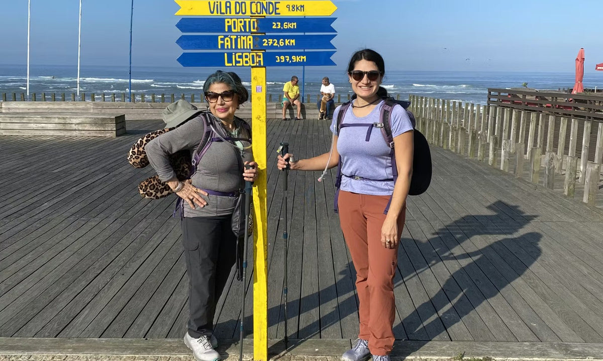 Karla Amador and her mother on the Camino hiking trail.