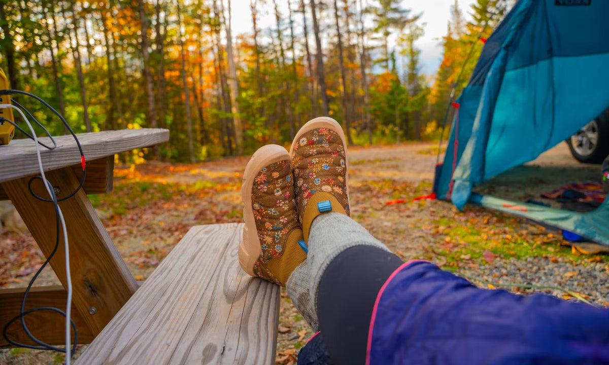 Camping in the Oboz x Skida Puffy Shoe.
