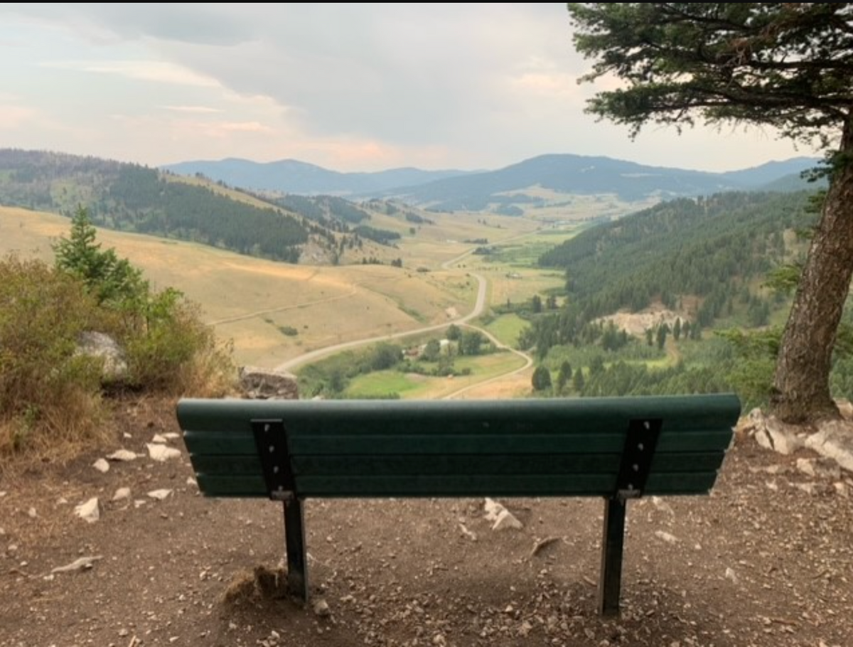Bench view at the top of Drinking Horse trail.
