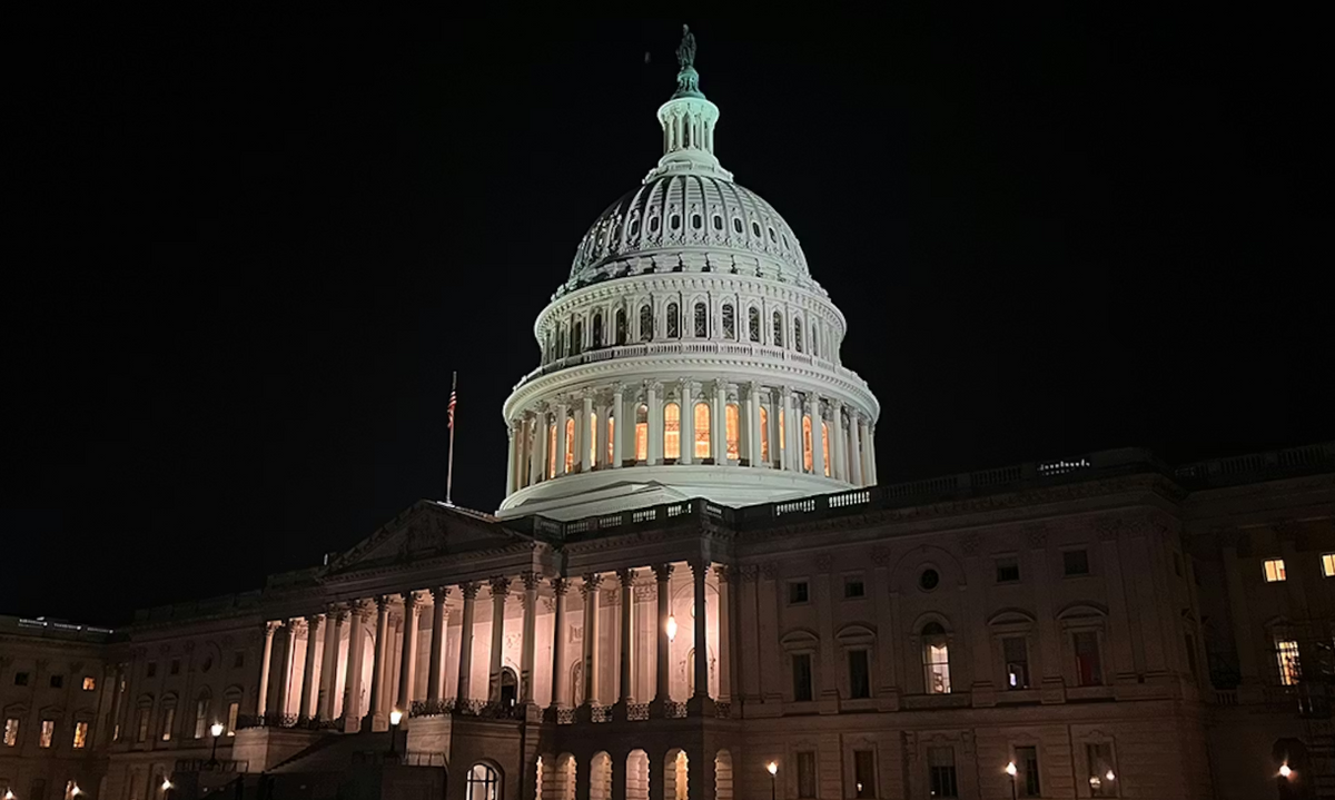 The White House lit up during the nighttime