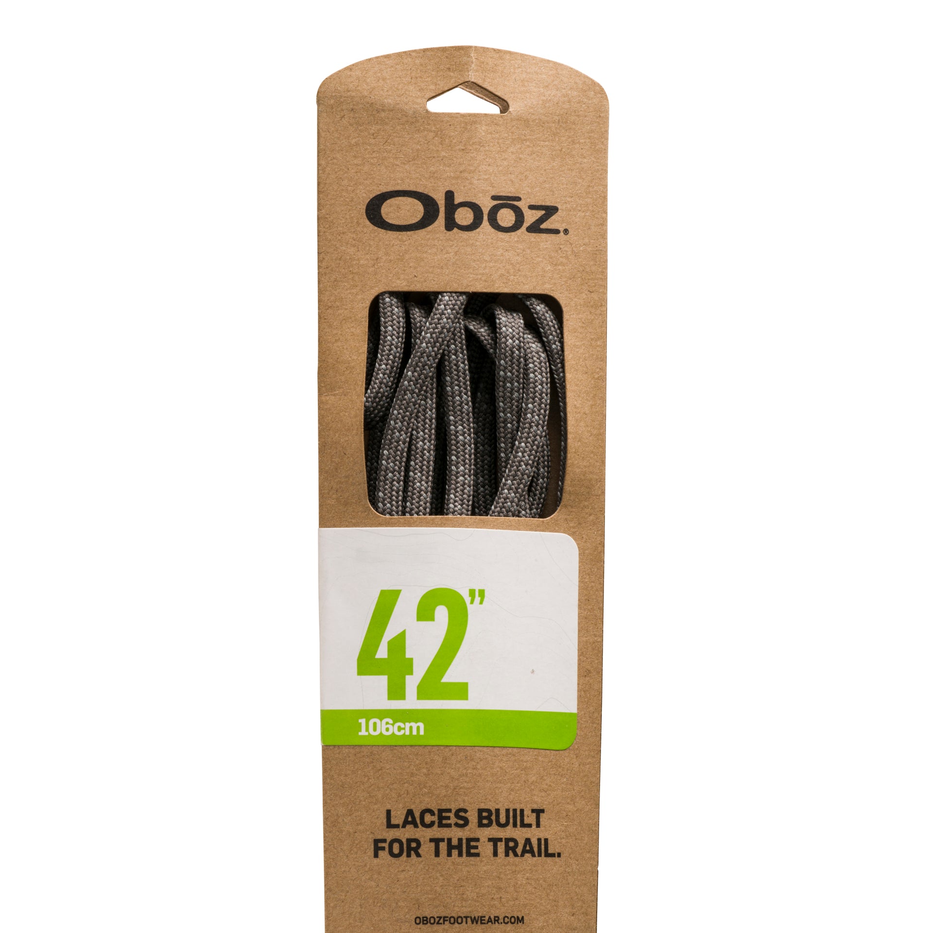 Gray  flat Oboz shoelaces in a package