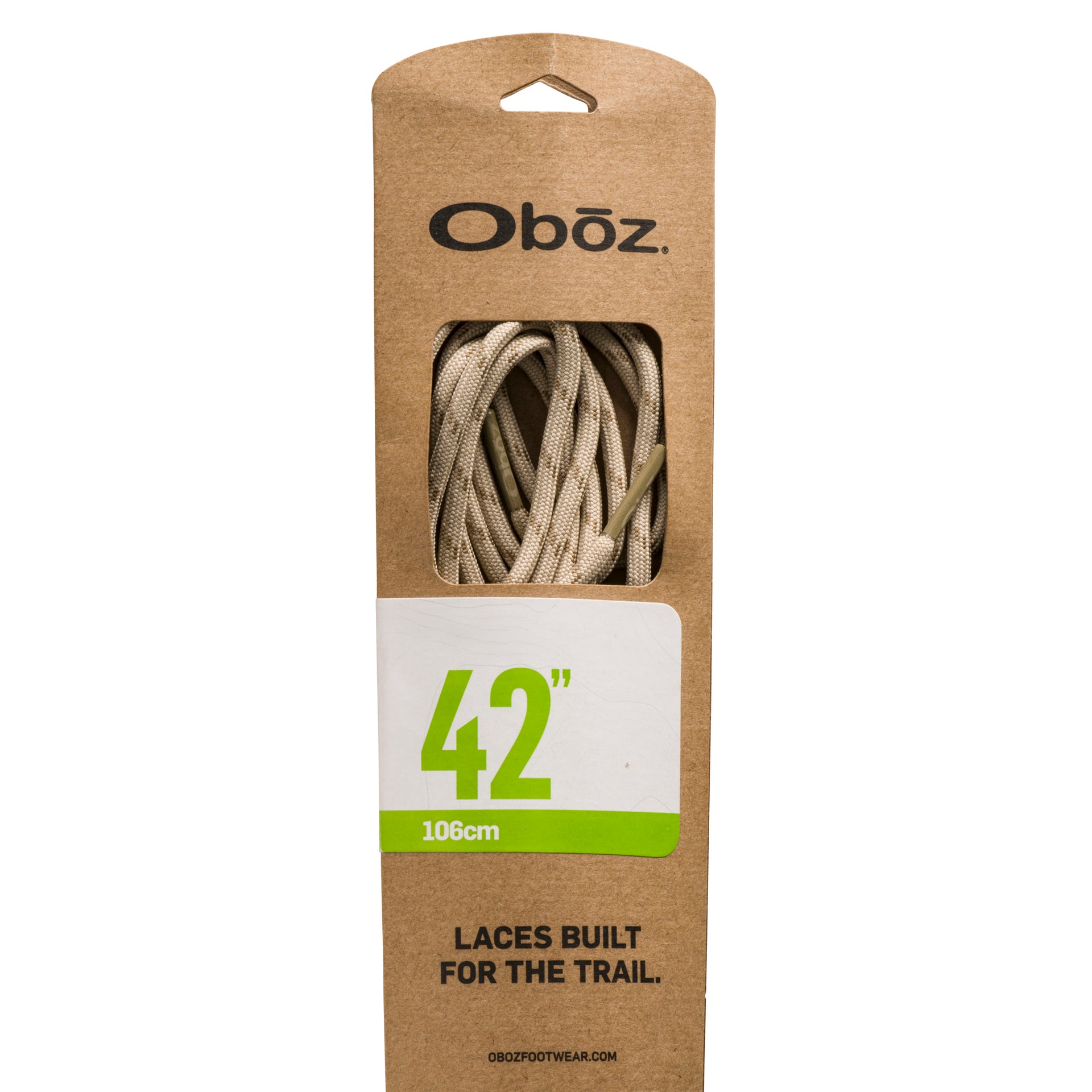 Tan round Oboz shoelaces in a package
