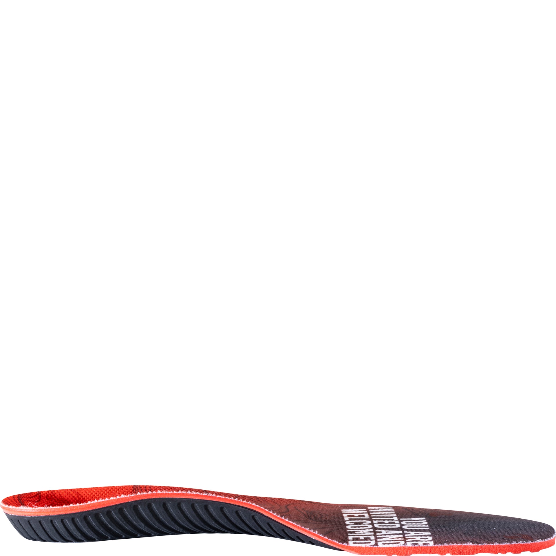 Side view of a red Unity Blaze Oboz Trail insole