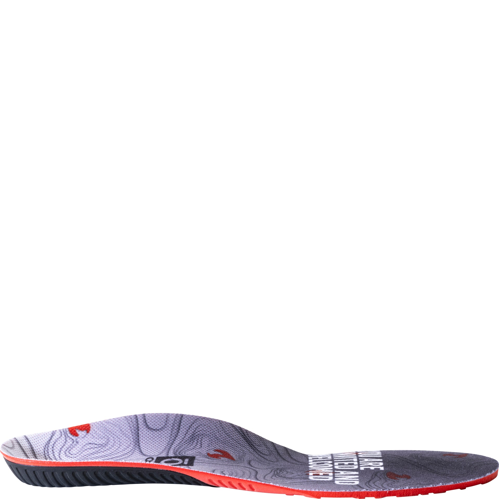 Side view of a red Unity Blaze Oboz Trail insole