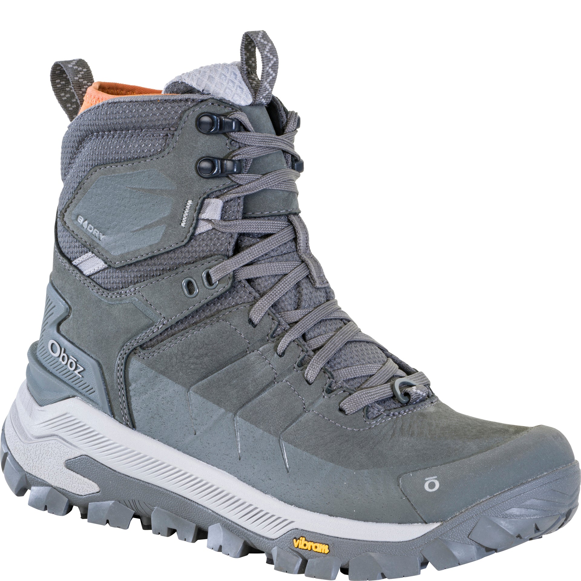 Angled view of the Bangtail Mid Insulated Waterproof boot showing the mid-height, lace system, and rand