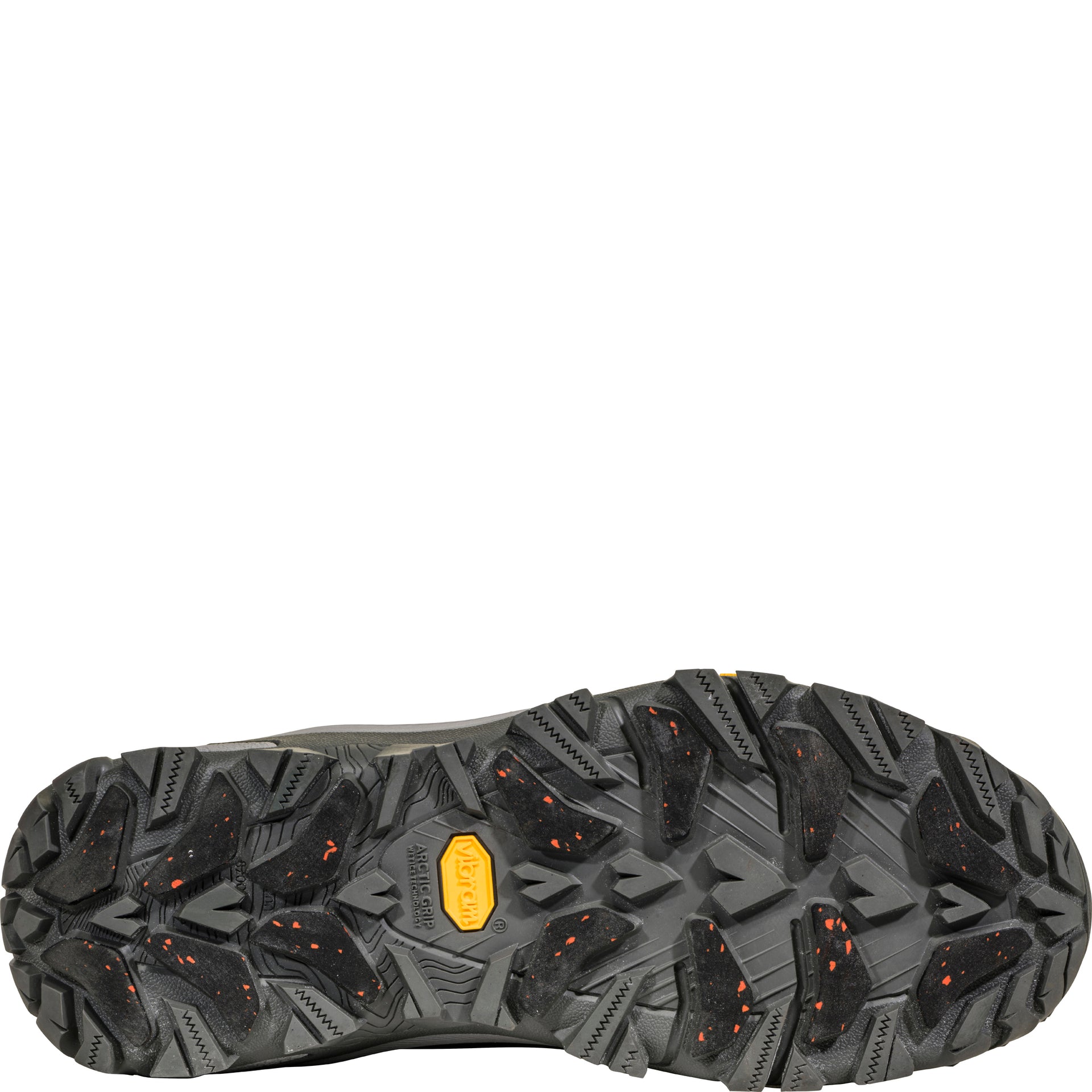 Bottom view of the Bangtail Mid Insulated Waterproof boot showing the Vibram arctic grip outsole for traction