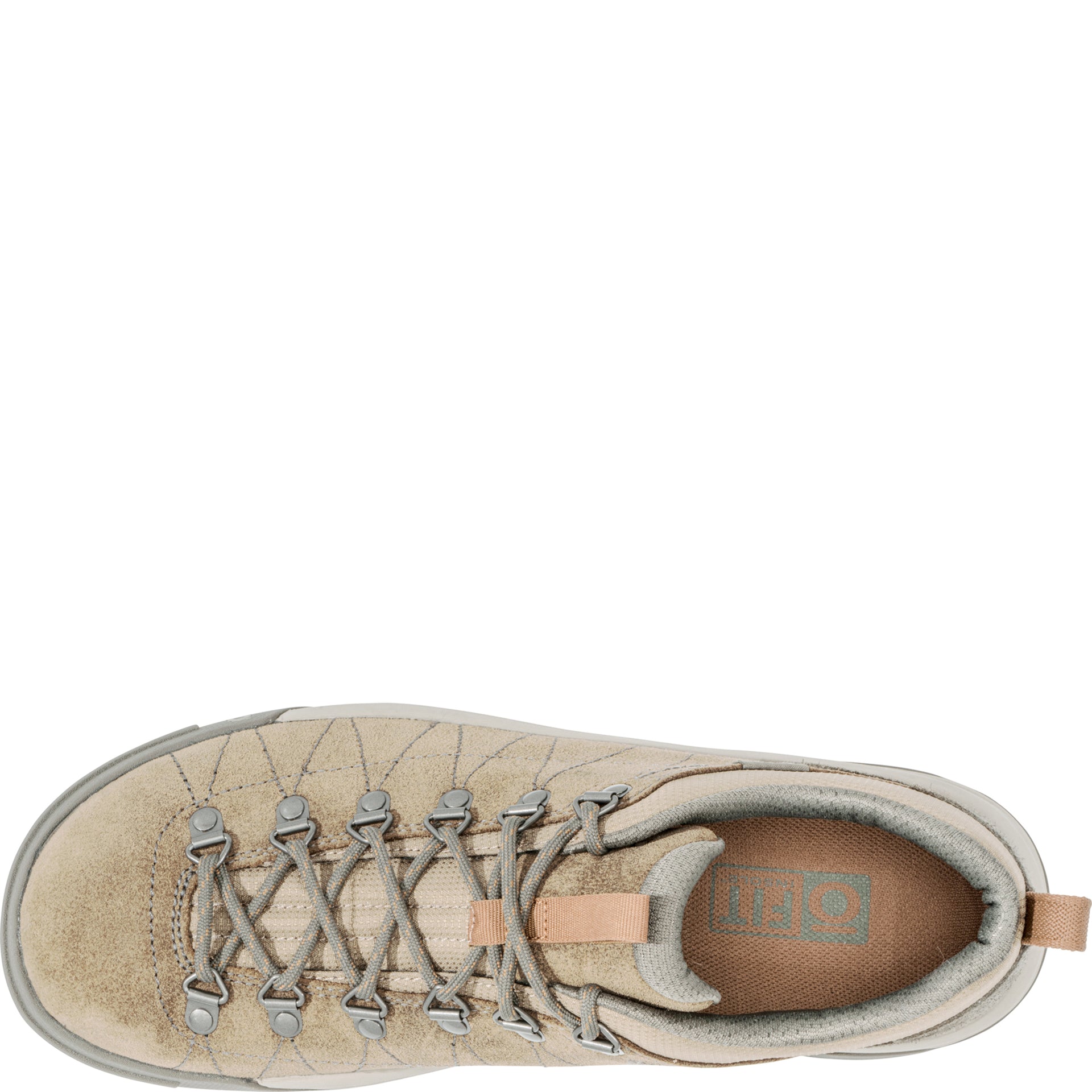 Top view of Beall Low Suede showing lace-up closure and padded collar