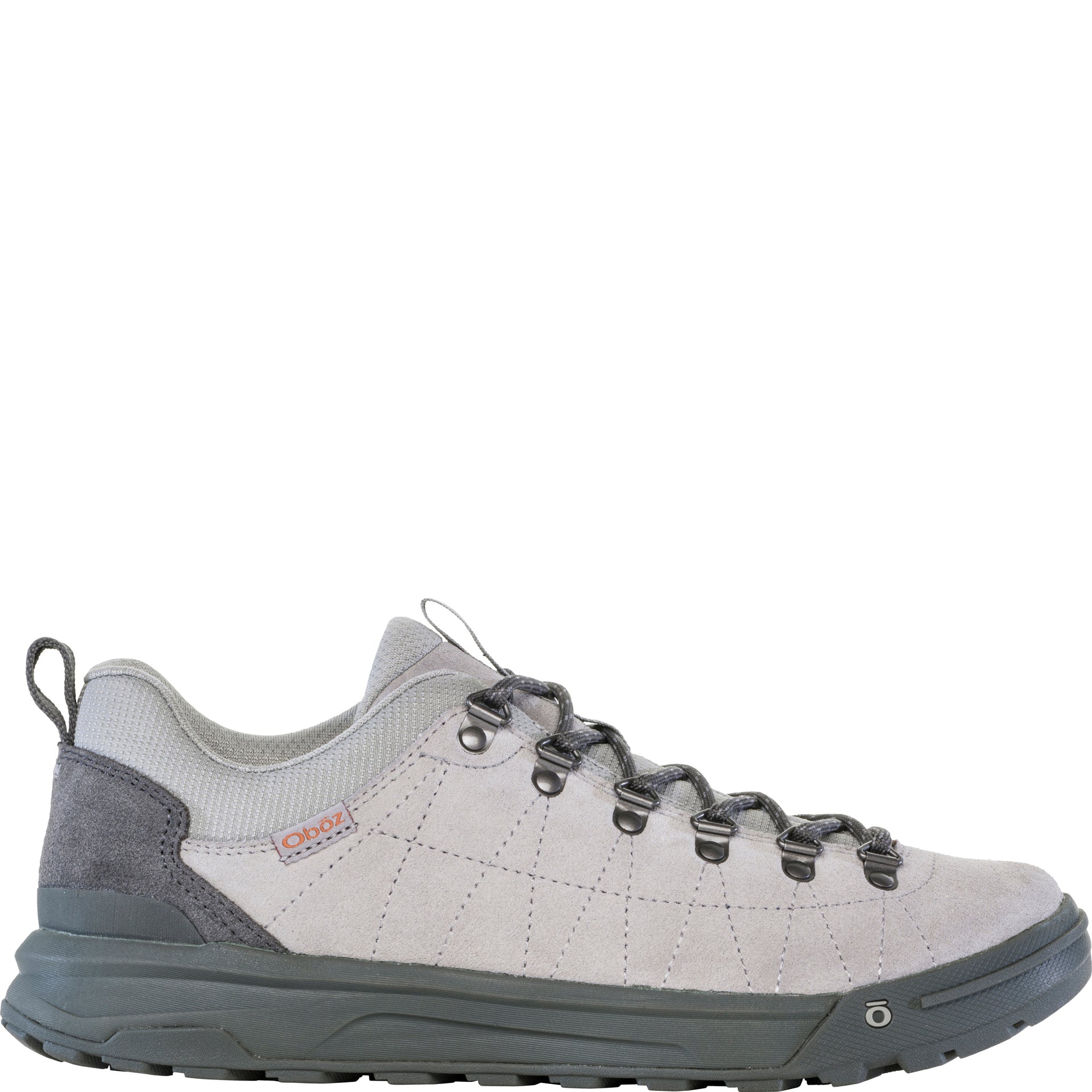Side view of men’s Oboz Beall Low Suede shoe in Drizzle Gray
