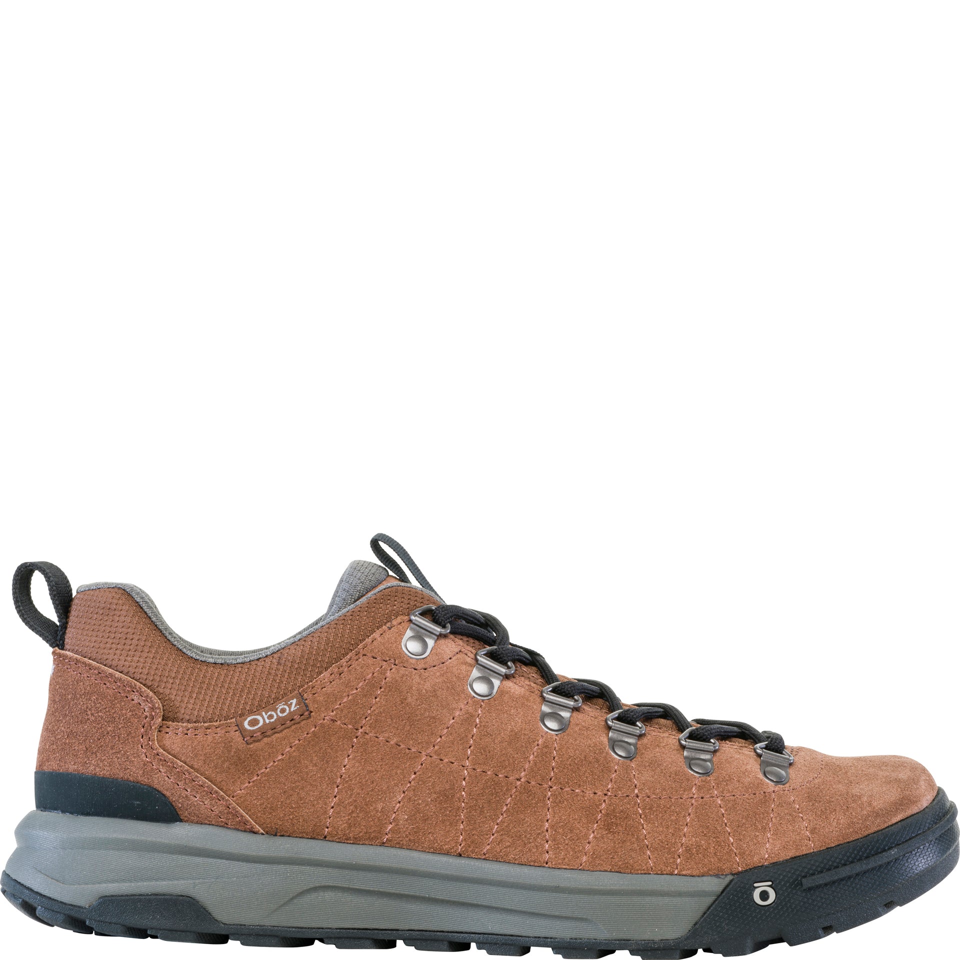 Side view of men’s Oboz Beall Low Suede shoe in Grizzly Brown
