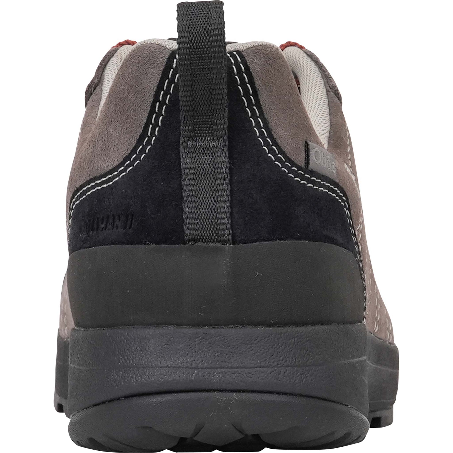 Bakc view of the gray Bozeman II showing the heel pull.
