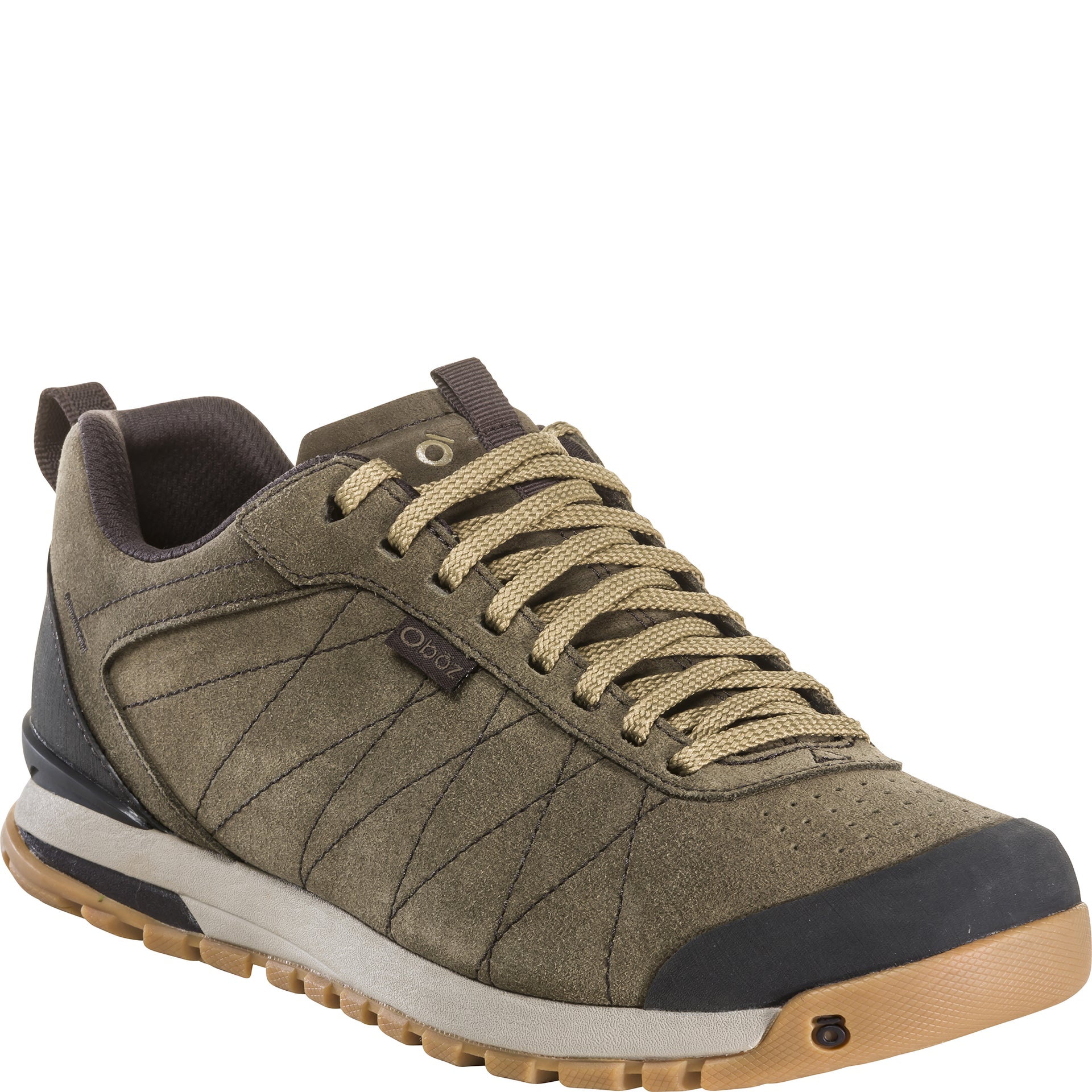 Oboz Men’s Bozeman Low Leather shoe angled view showing laces and toe cap
