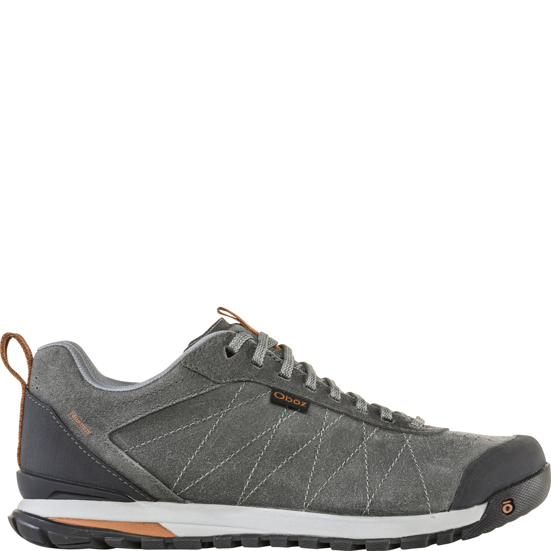Oboz Men’s Bozeman Low Leather shoe in Charcoal, outside view showing leather upper