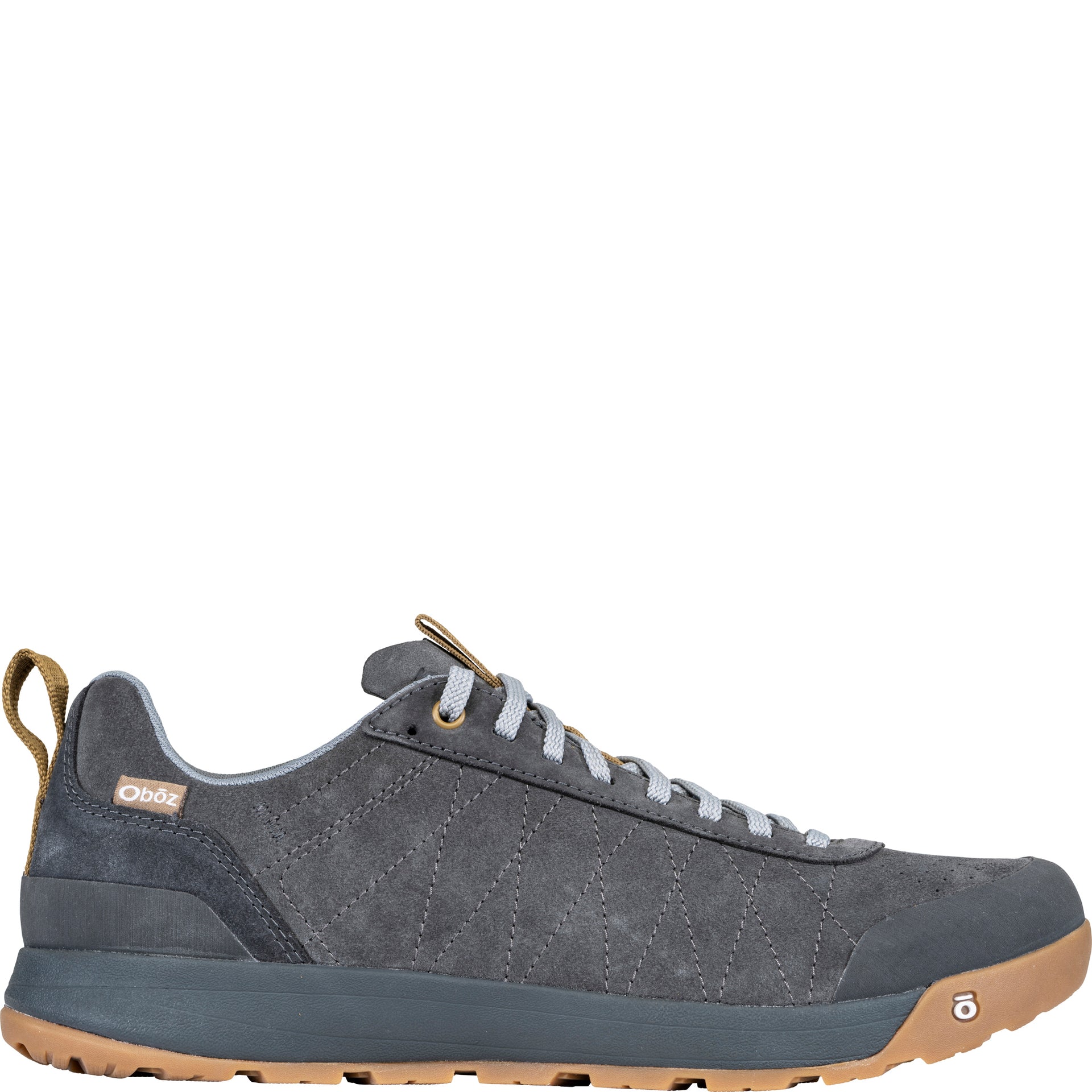 Outside view of the Men’s Bozeman II Low shoe in Charcoal showing the Oboz logo and side design