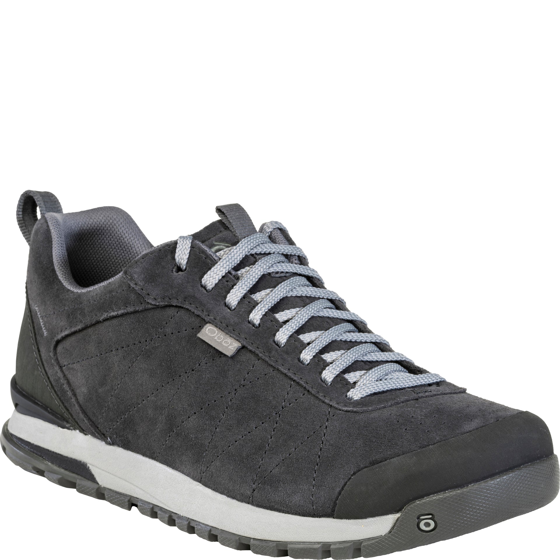 Oboz Men’s Bozeman Low Leather shoe angled view showing laces and toe cap