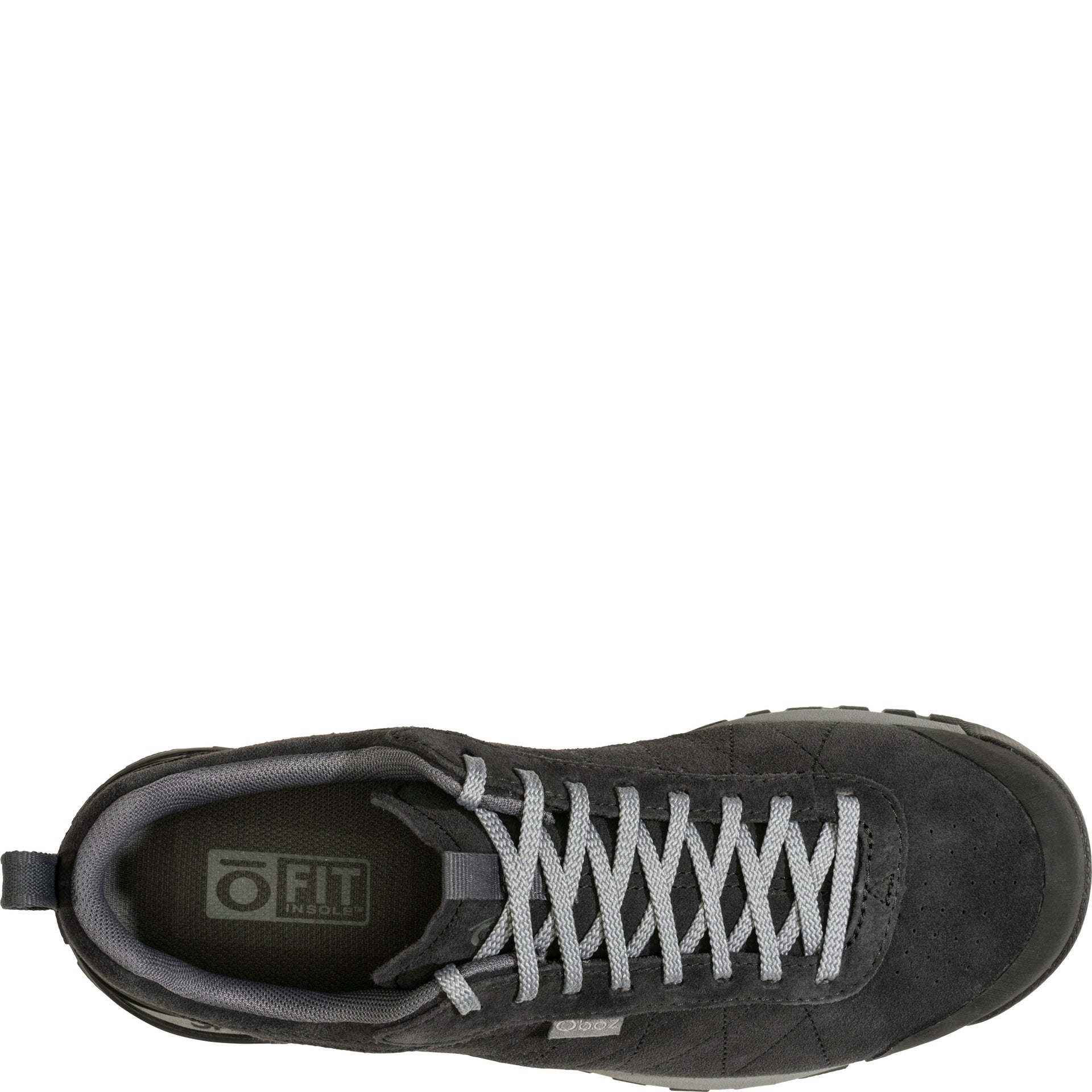 Men’s Bozeman Low Leather shoe, top view showing lace-up closure and O Fit insole