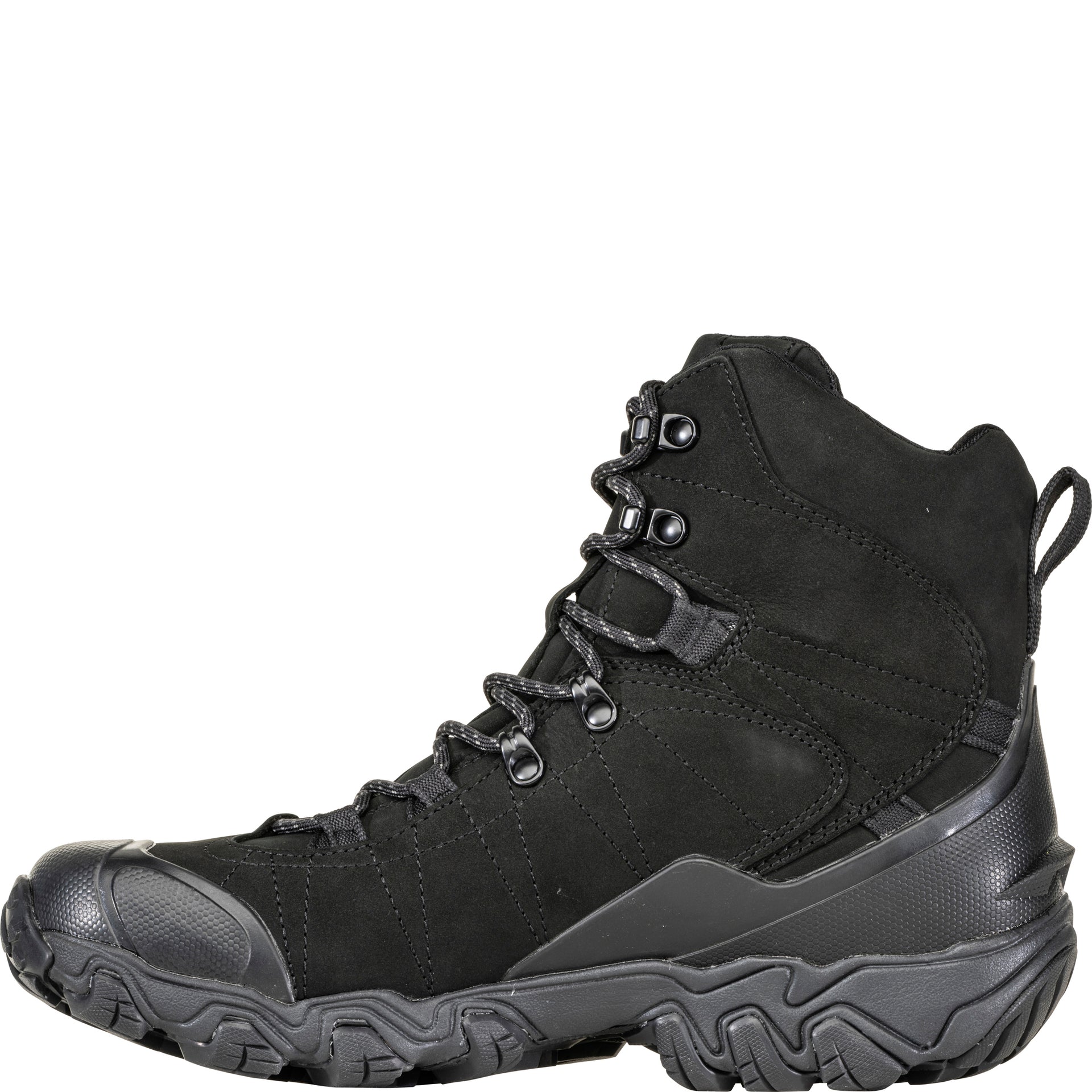 Black high-top snow boot on a white background