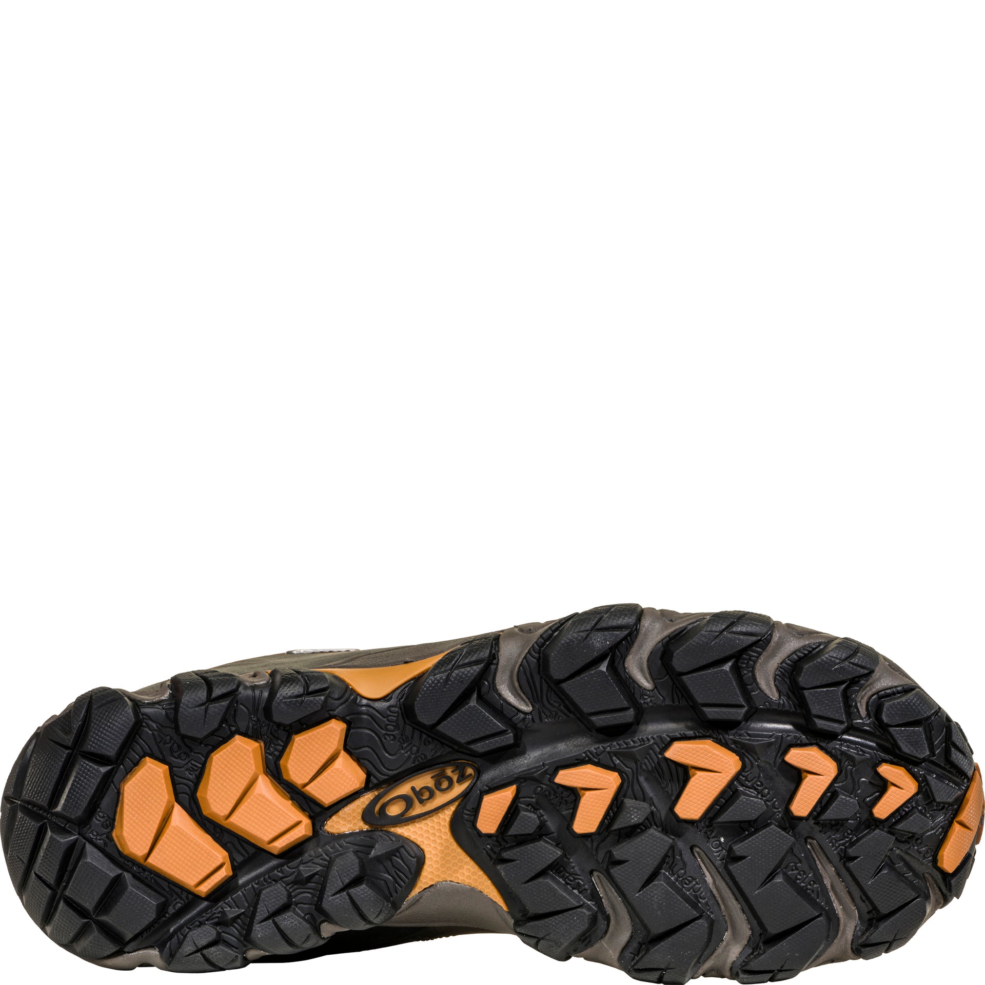 Bridger Mid Waterproof boot, bottom view showing rubber outsole tread