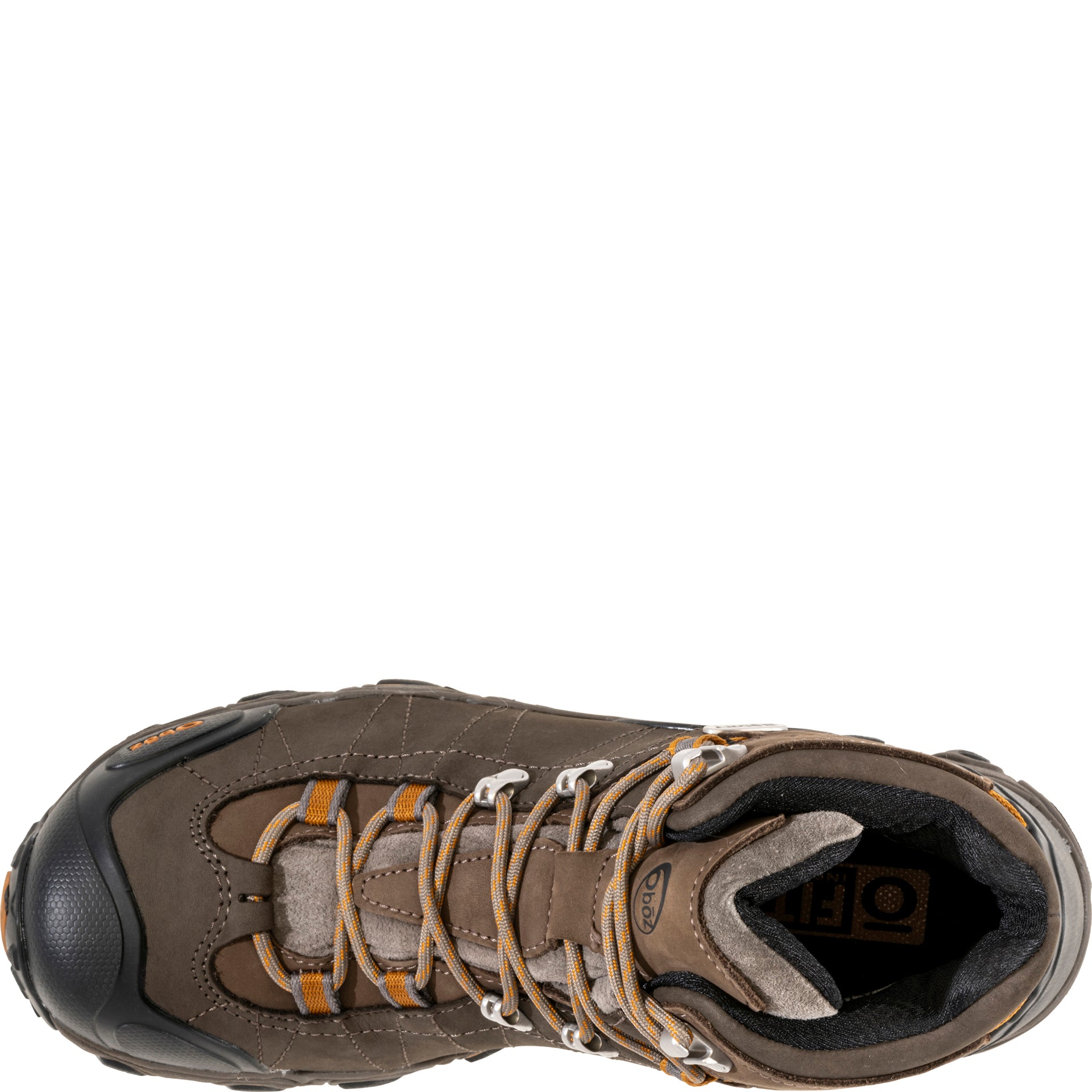 Bridger Mid Waterproof boot, top view showing lace-up closure