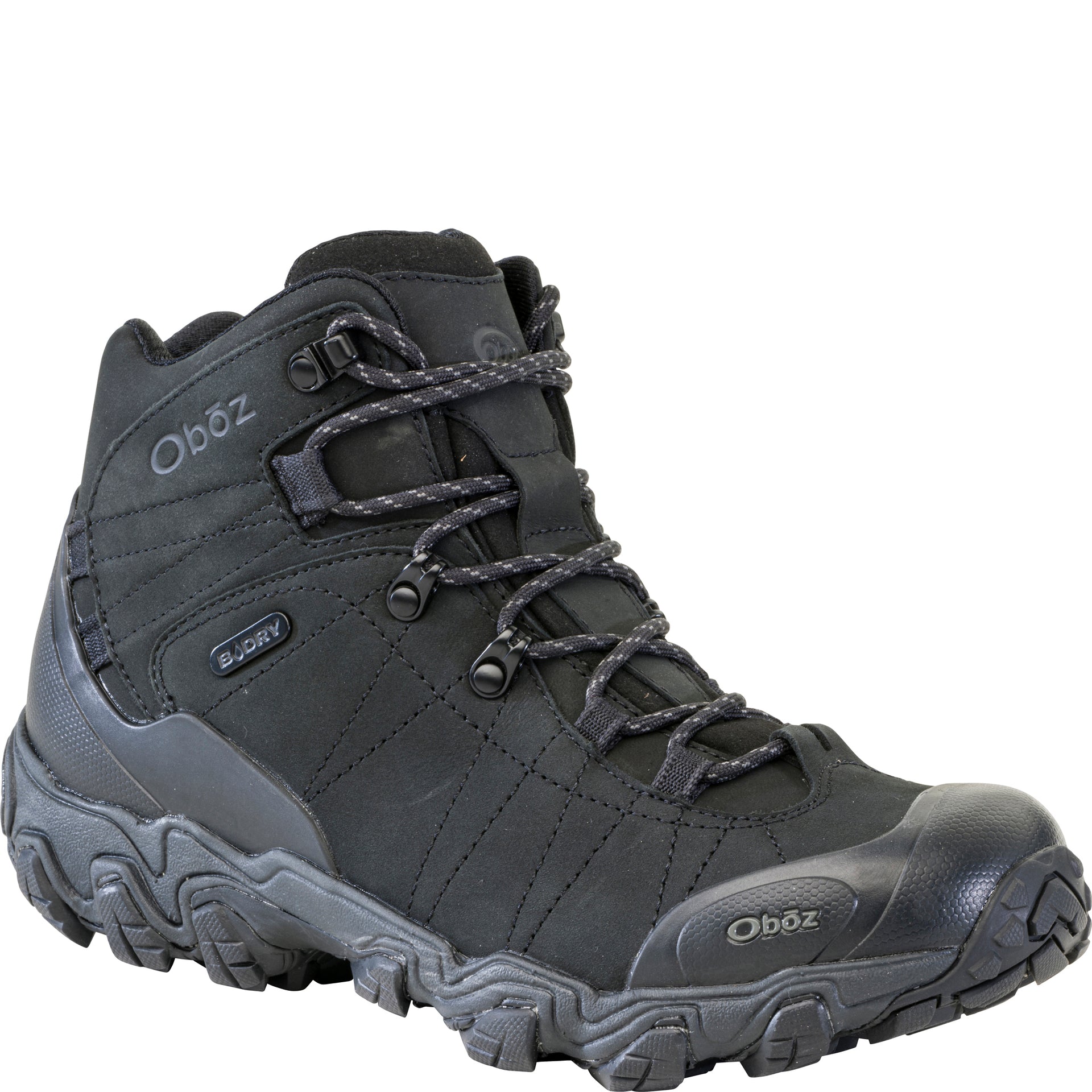 Bridger Mid Waterproof boot, angled view showing the rubber toe cap