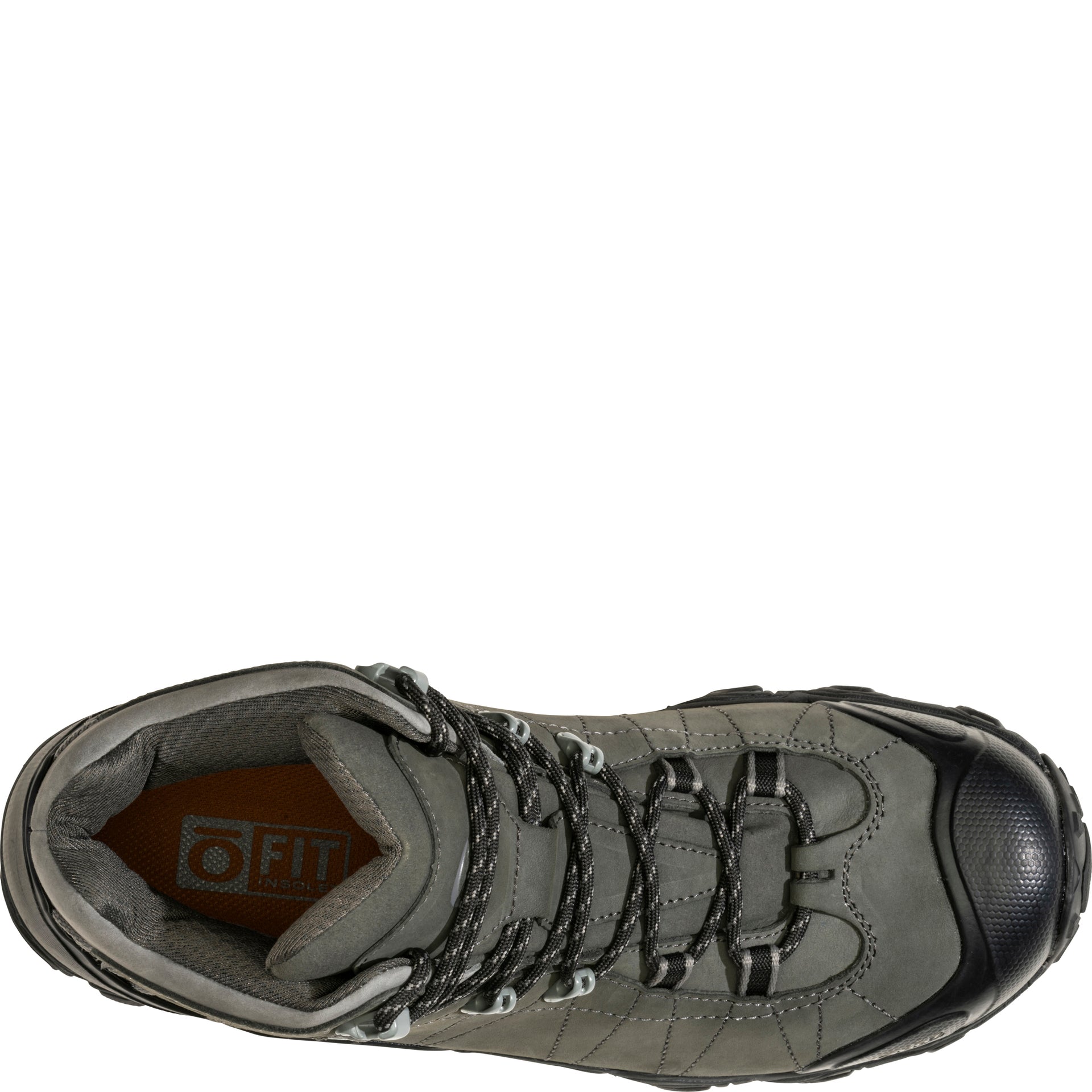 Bridger Mid Waterproof boot, top view showing lace-up closure and O Fit insole