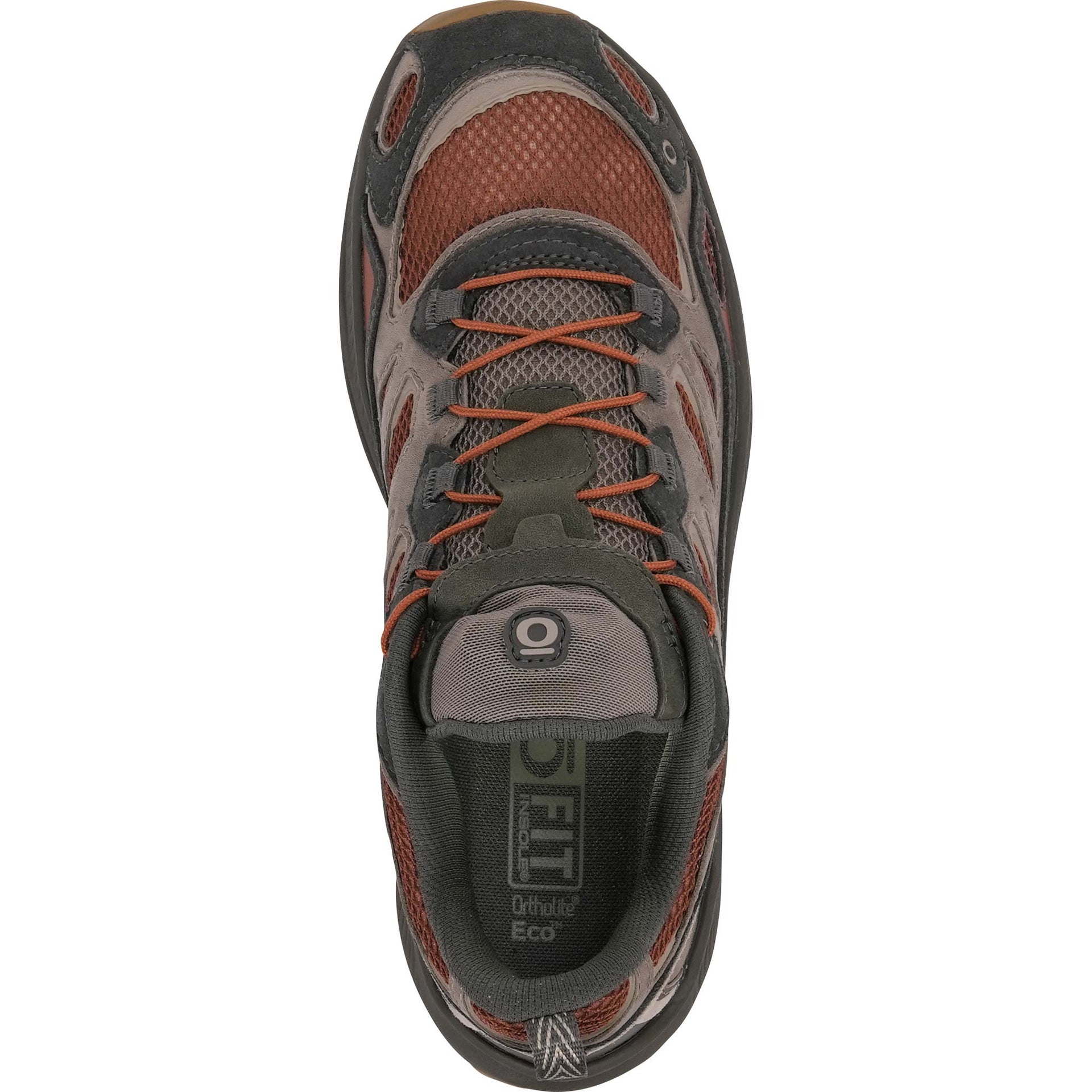 Top view of the Oboz Men's Crosscut in Copper showing laces and breathable upper