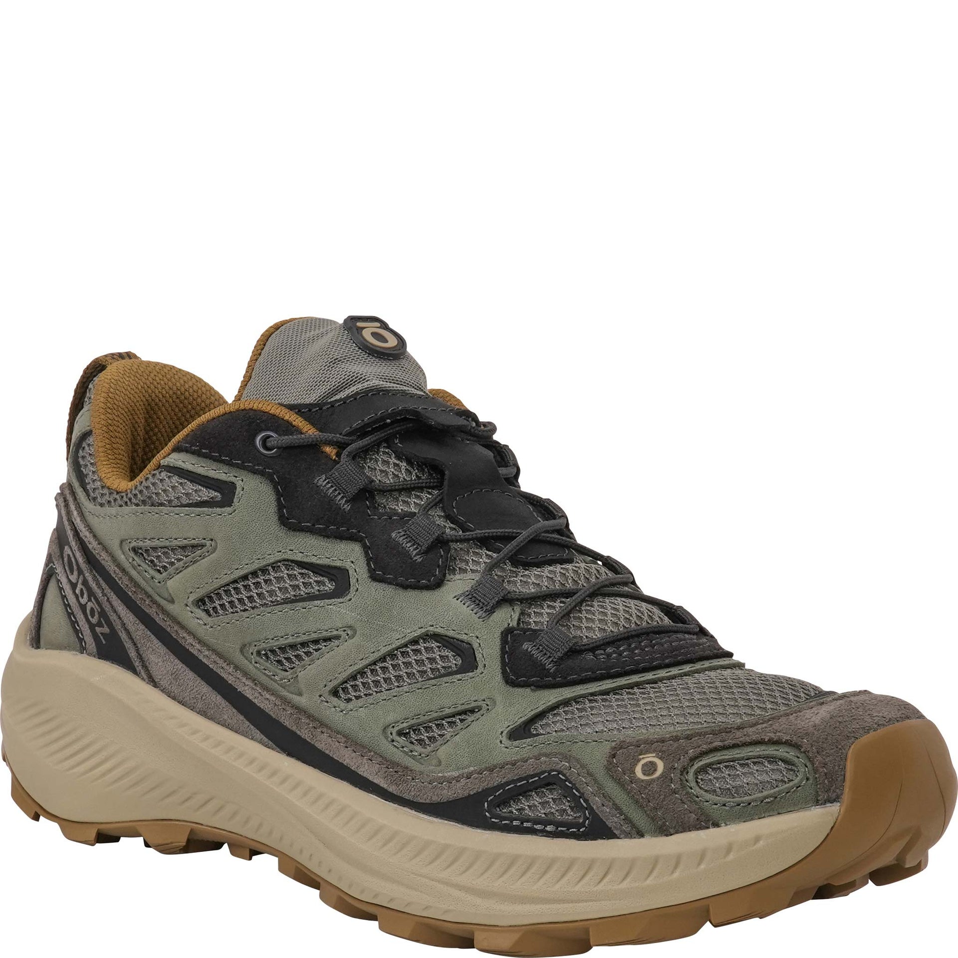 Oboz Men's Crosscut casual hiking shoe in Olive Branch angled view