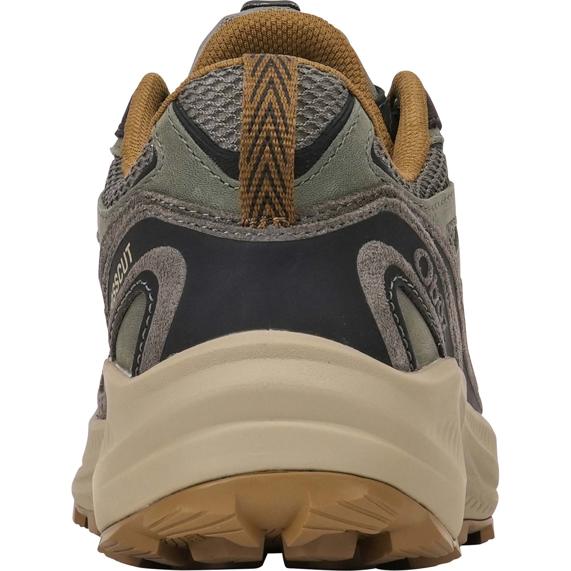 Rear view of the Oboz Men's Crosscut casual hiking shoe in Olive Branch