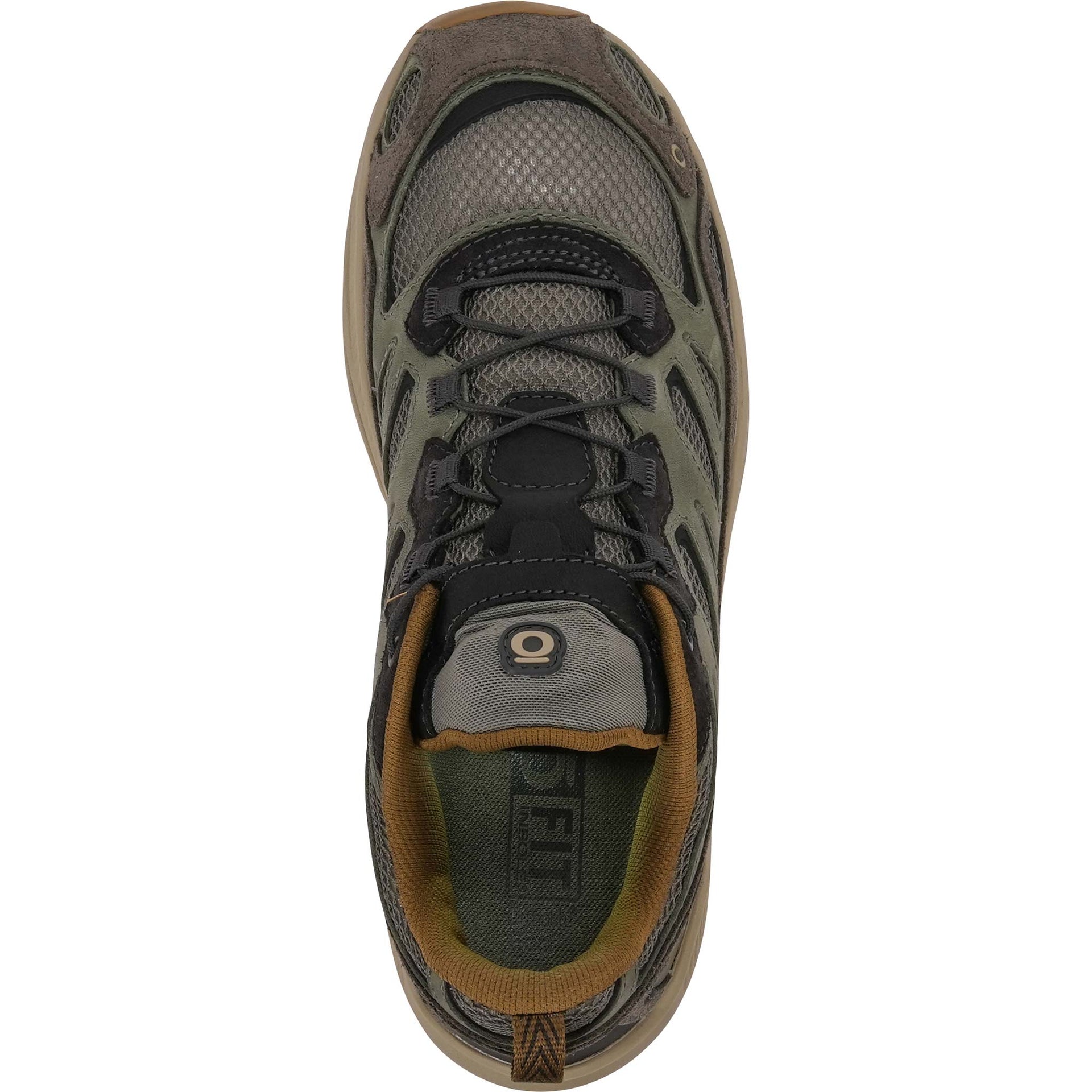 Top view of the Oboz Men's Crosscut in Olive Branch showing laces and breathable upper