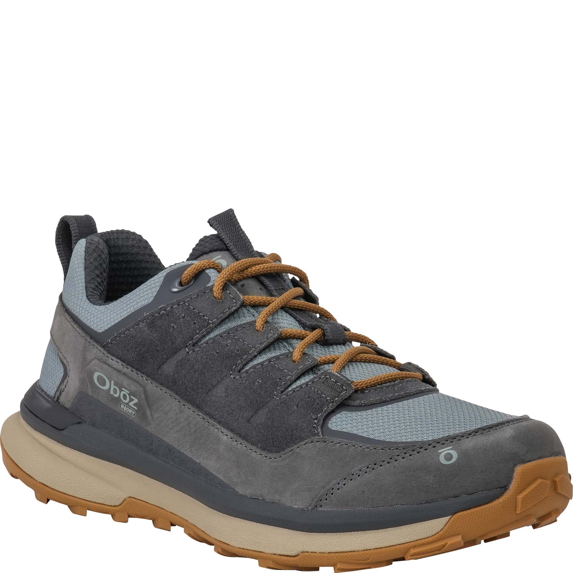 Angled view of the Shadow blue Men's Hyalite Low Waterproof hiking shoe