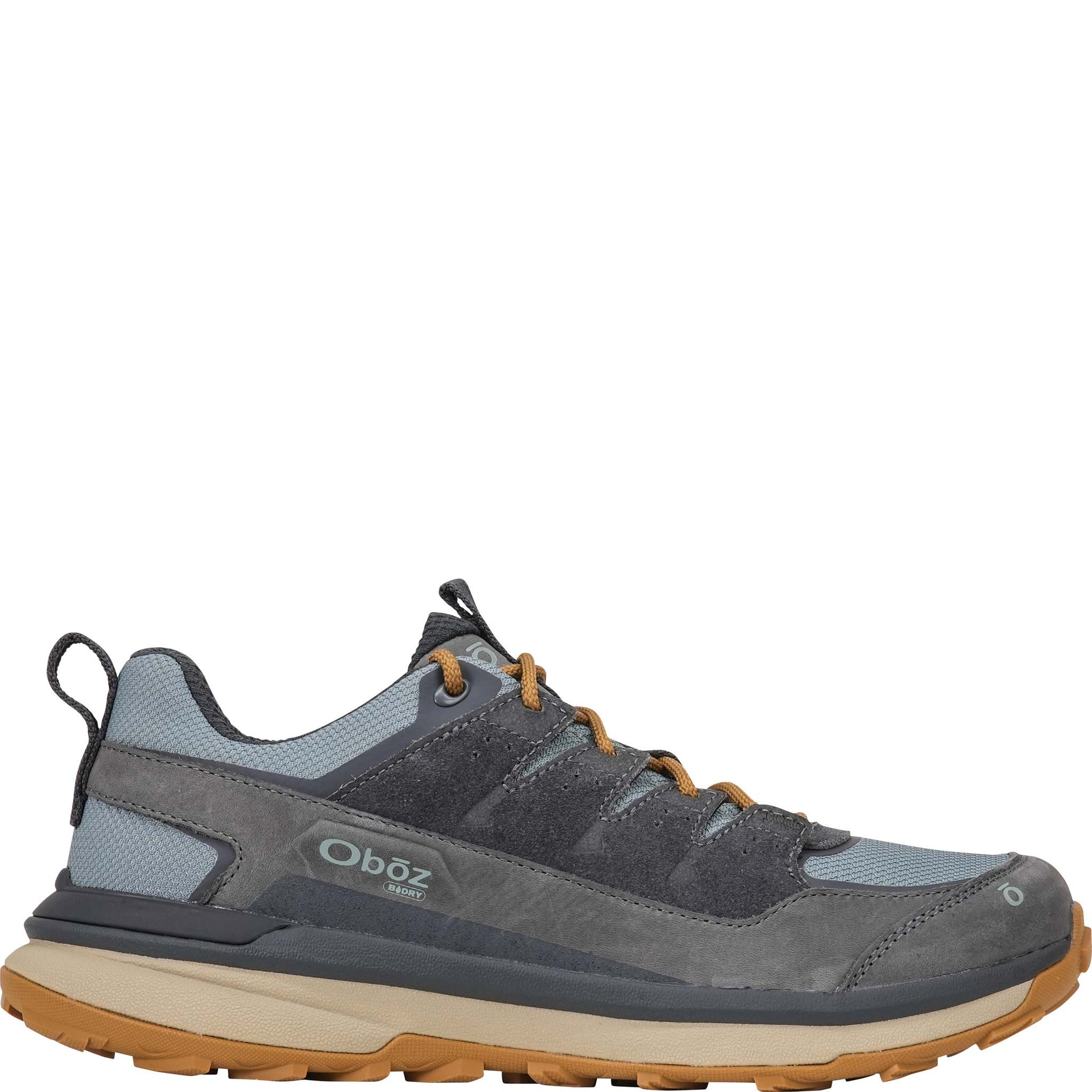 Outside view of the Men's Hyalite Low Waterproof hiking shoe in Shadow blue.