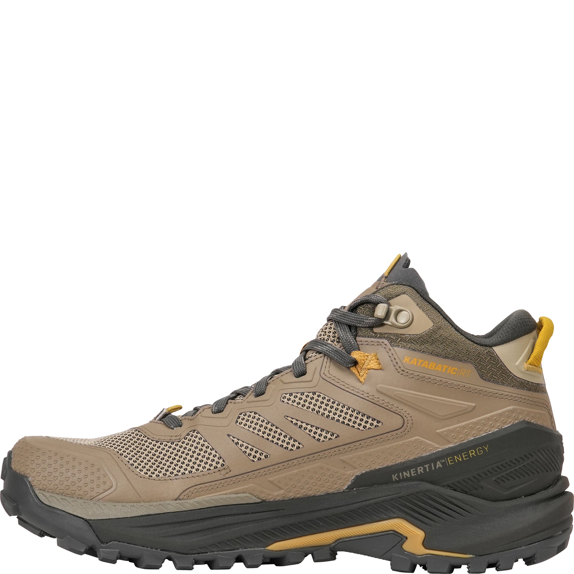 Men’s Katabatic RT Mid GTX Waterproof shoe, inside view showing cushioned Kinertia™ energy-return footbed and breathable lining