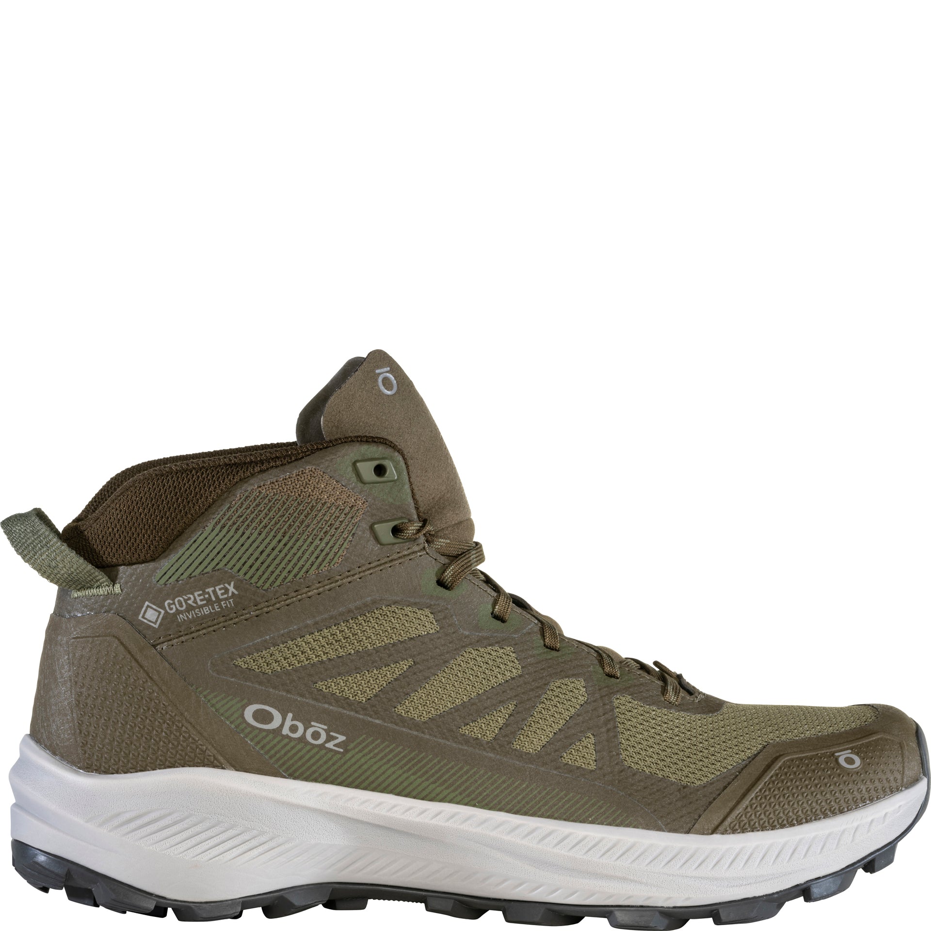 Men’s Oboz Katabatic LT Mid GORE-TEX Waterproof boot in Pond, outside view showing mid-cut breathable mesh upper