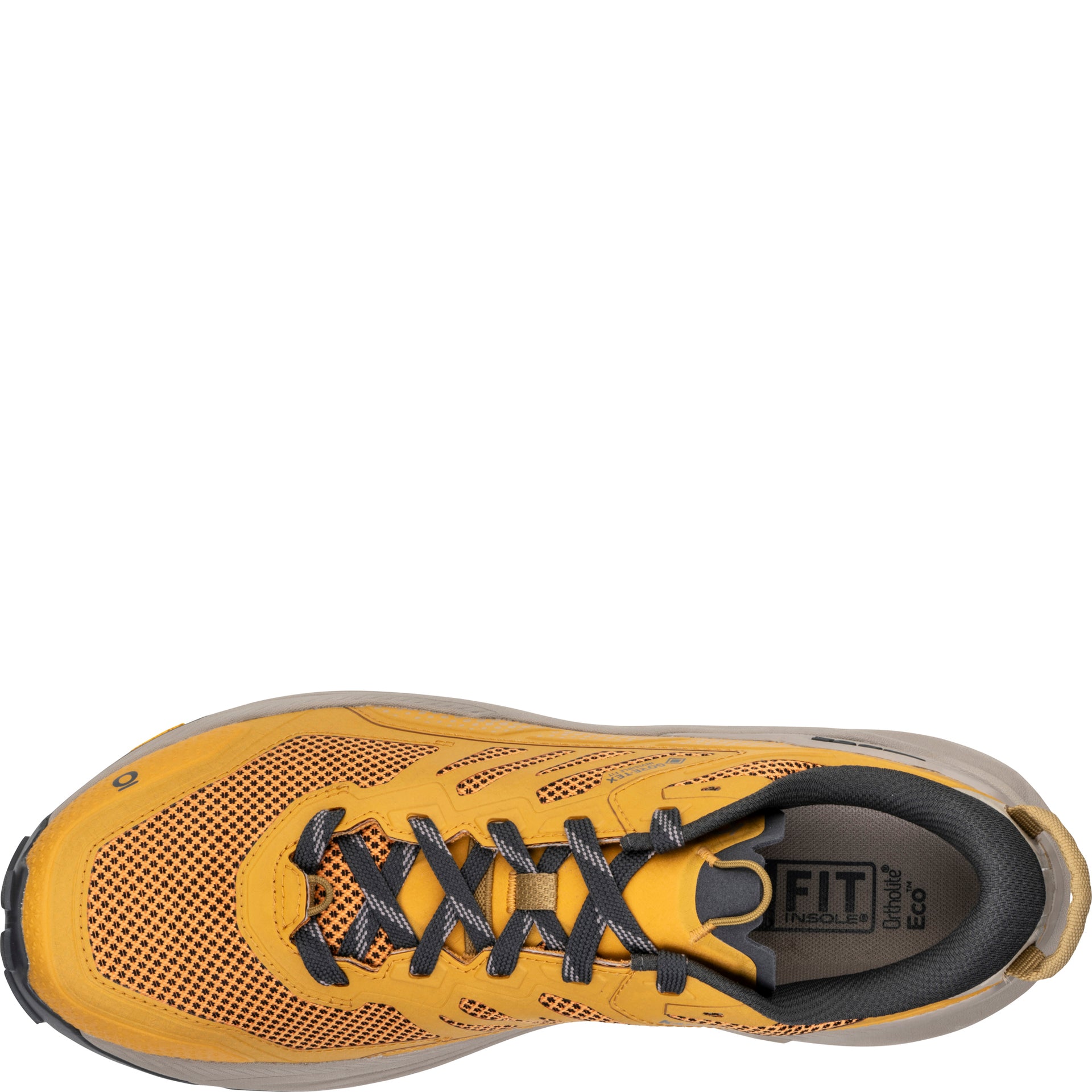 Men’s Katabatic RT Low GTX Waterproof shoe,
top view showing lace-up closure and Ortholite insole