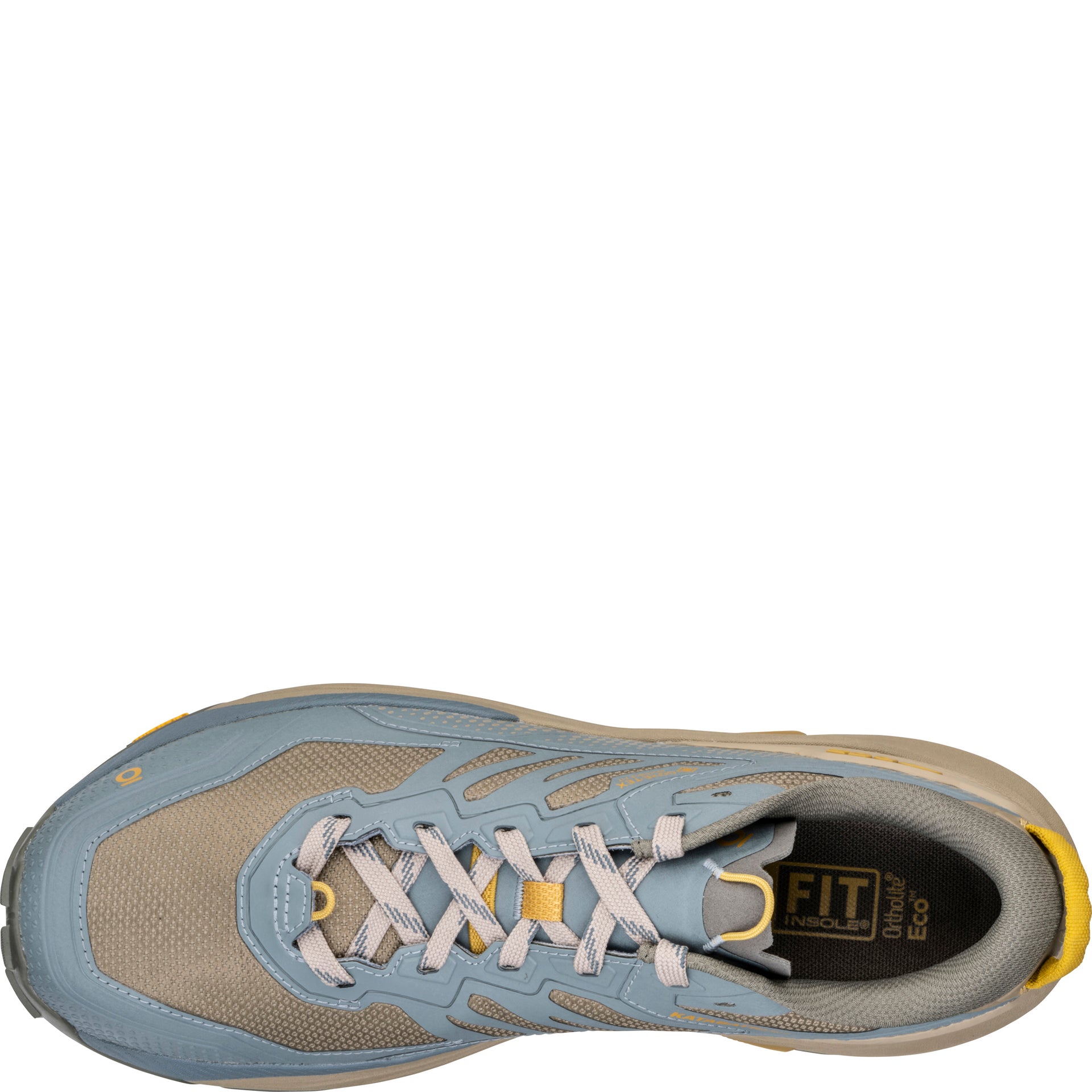 Men’s Katabatic RT Low GTX Waterproof shoe,
top view showing lace-up closure and Ortholite insole