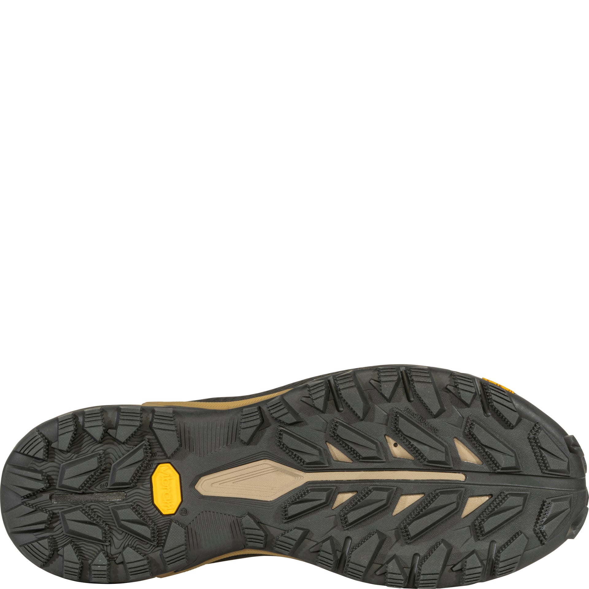 Men’s Katabatic RT Low GTX Waterproof shoe,
bottom view showing Vibram Megagrip rubber outsole tread