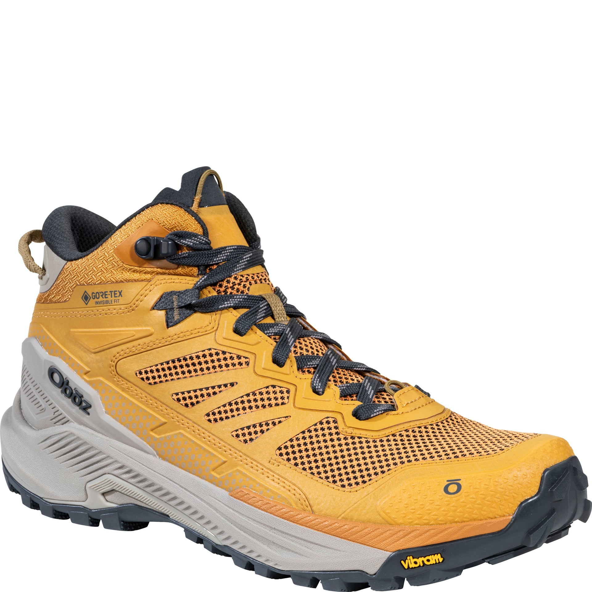 Men’s Katabatic RT Mid GTX Waterproof shoe, angled view showing reinforced toe and Vibram Megagrip rubber outsole