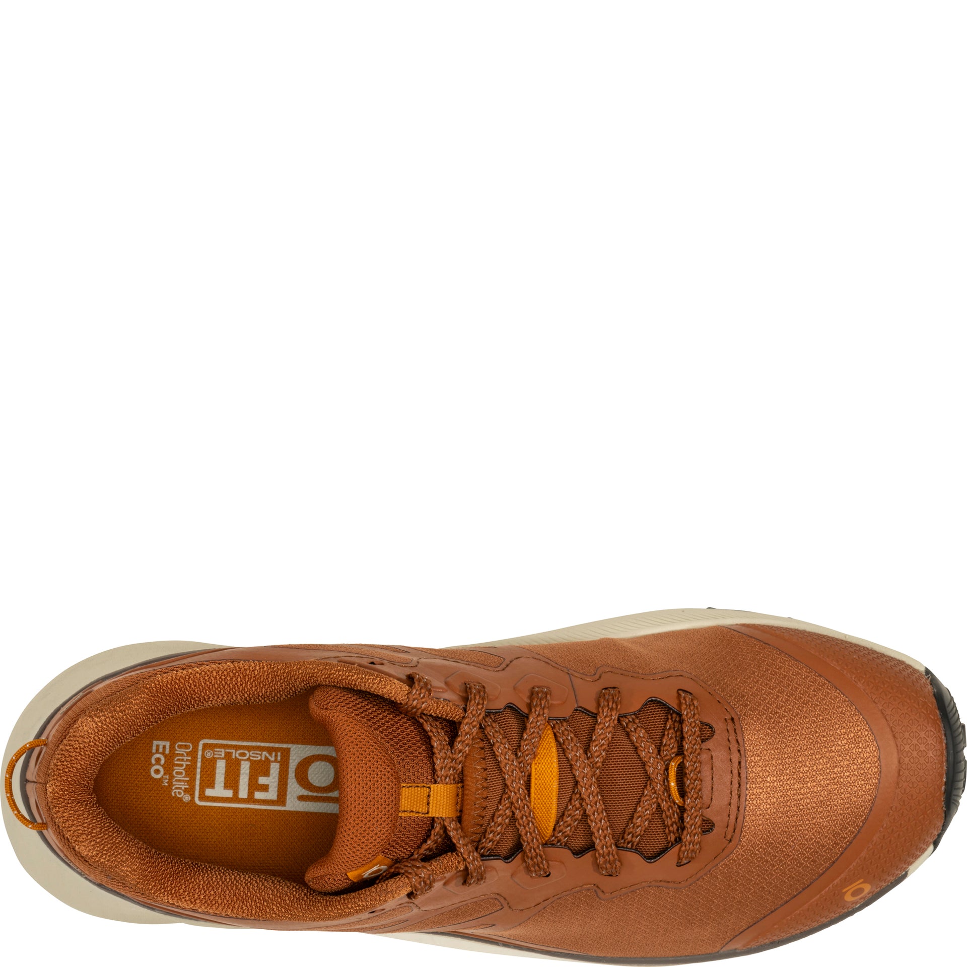 Top view of the Katabatic Wind low hiking shoe showing the lace system and Ortholite insole