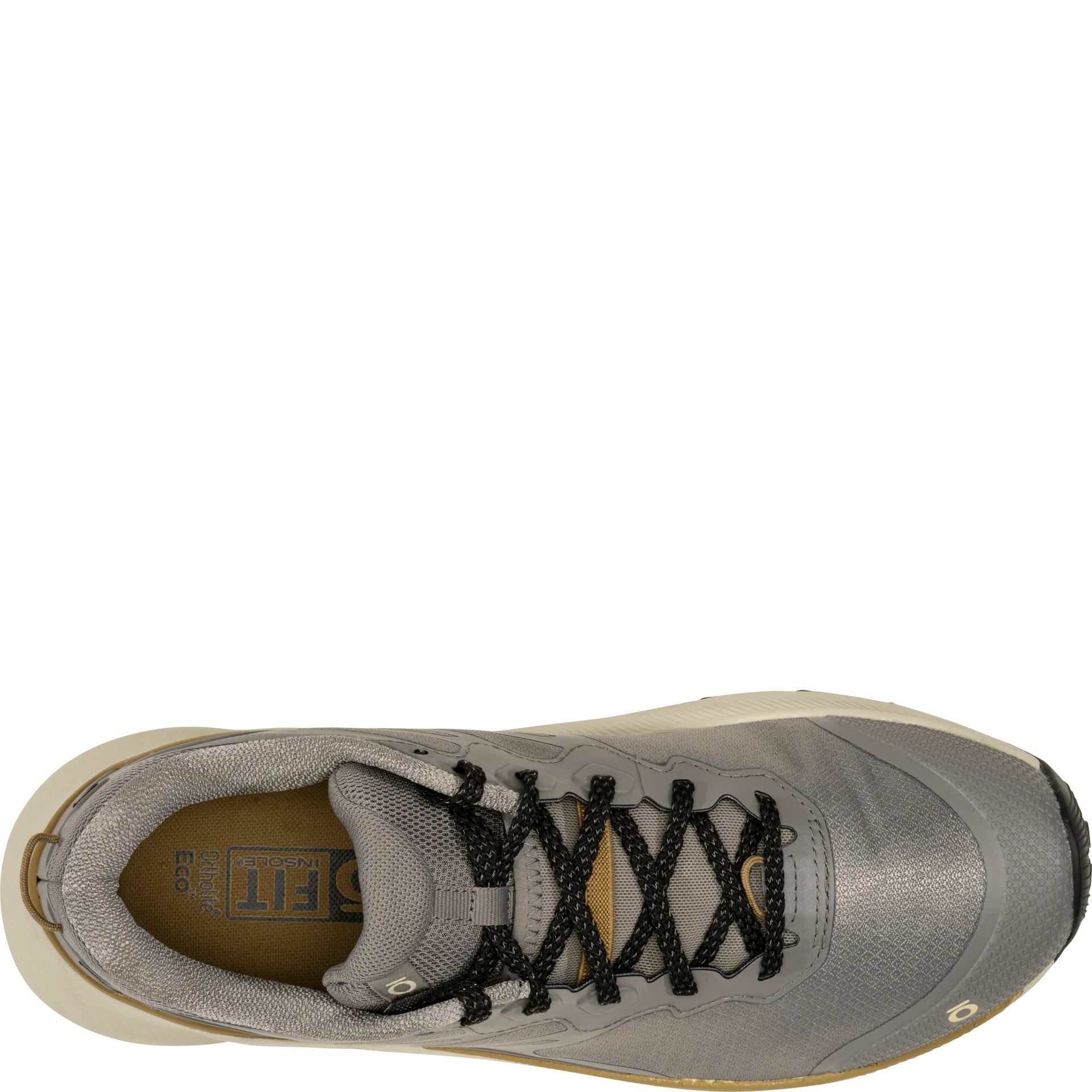 Top view of the Katabatic Wind low hiking shoe showing the lace system and Ortholite insole