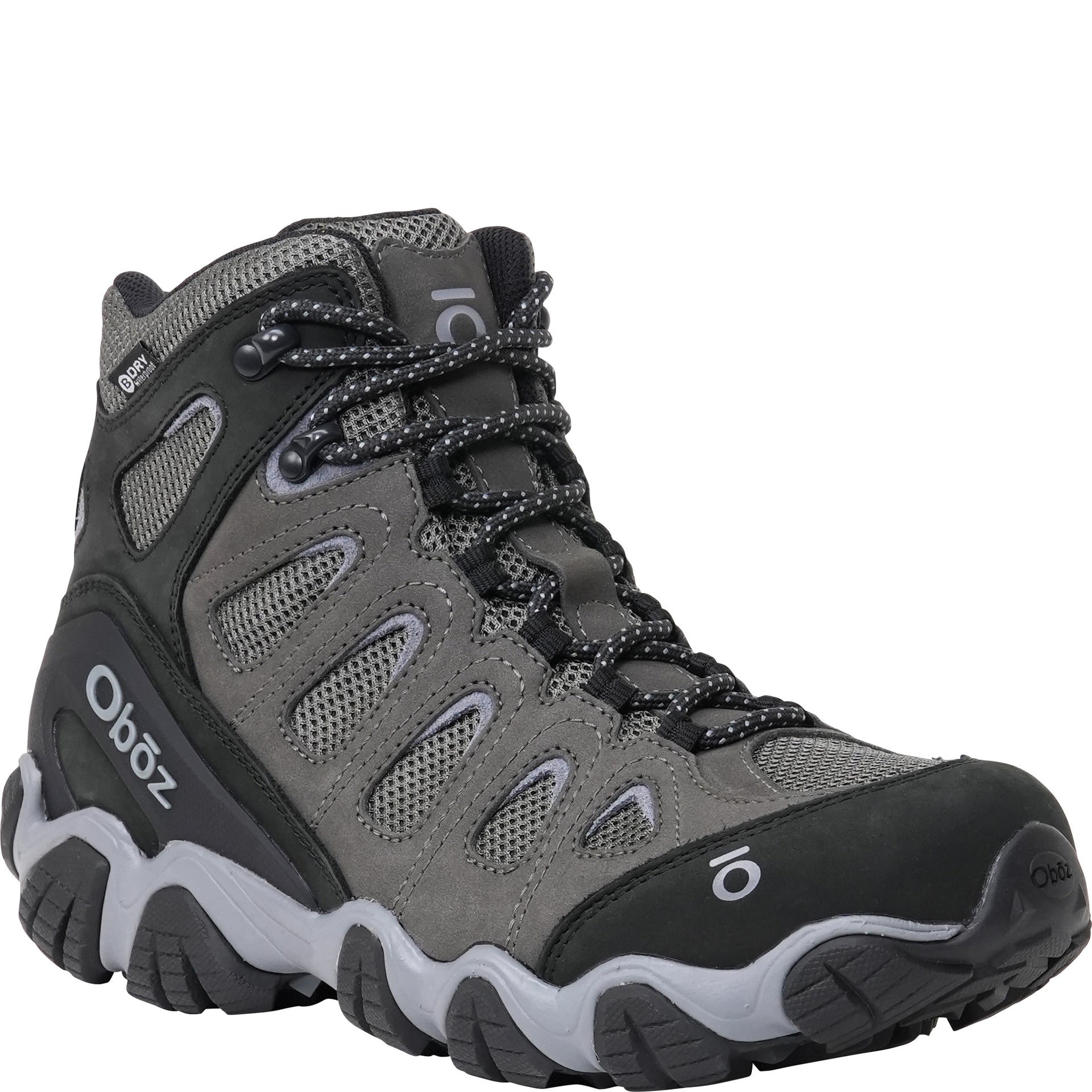 Men’s Sawtooth II Mid Waterproof boot, angled view showing reinforced toe and durable rubber outsole