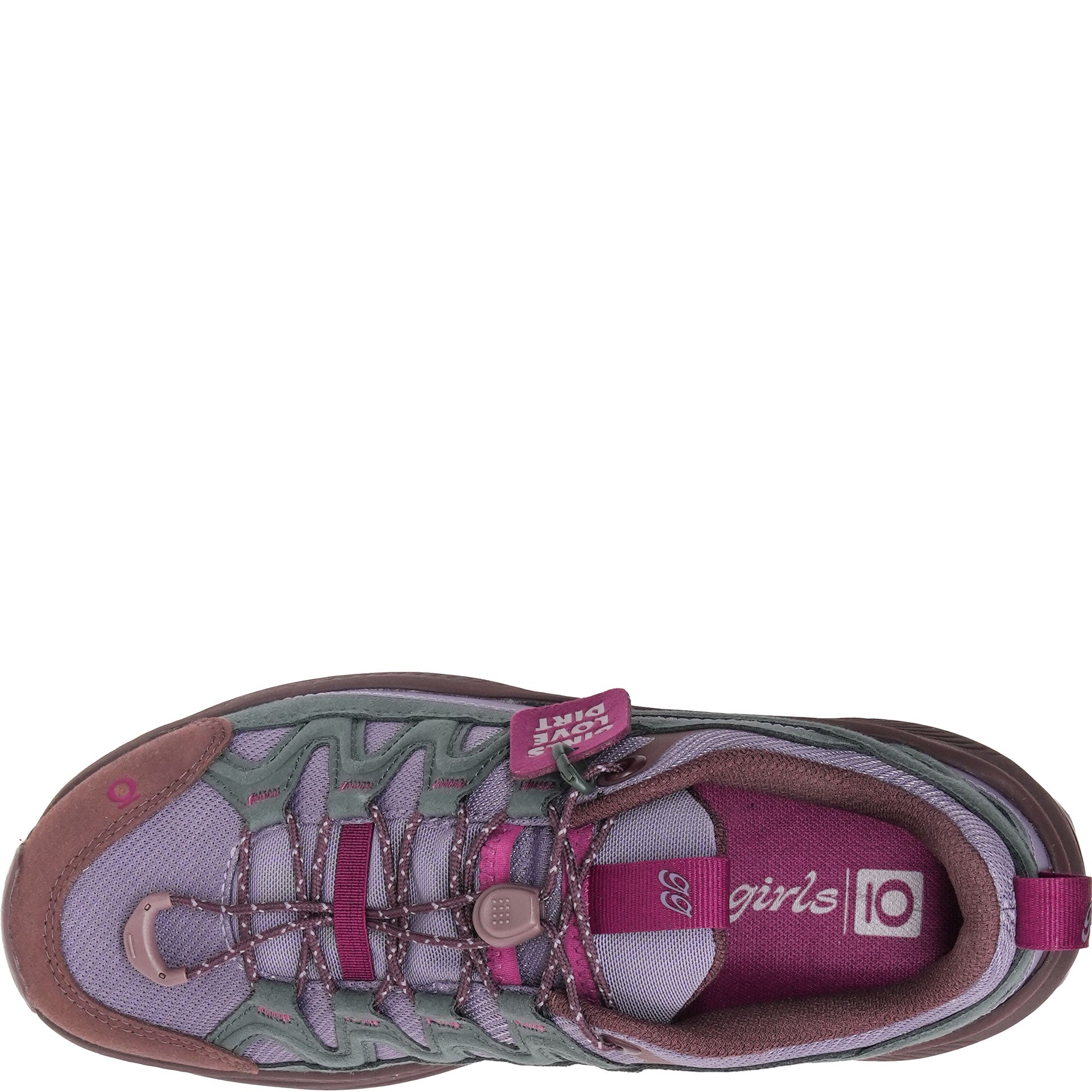 Oboz GorpGirls shoe with pink and purple accents on a white background