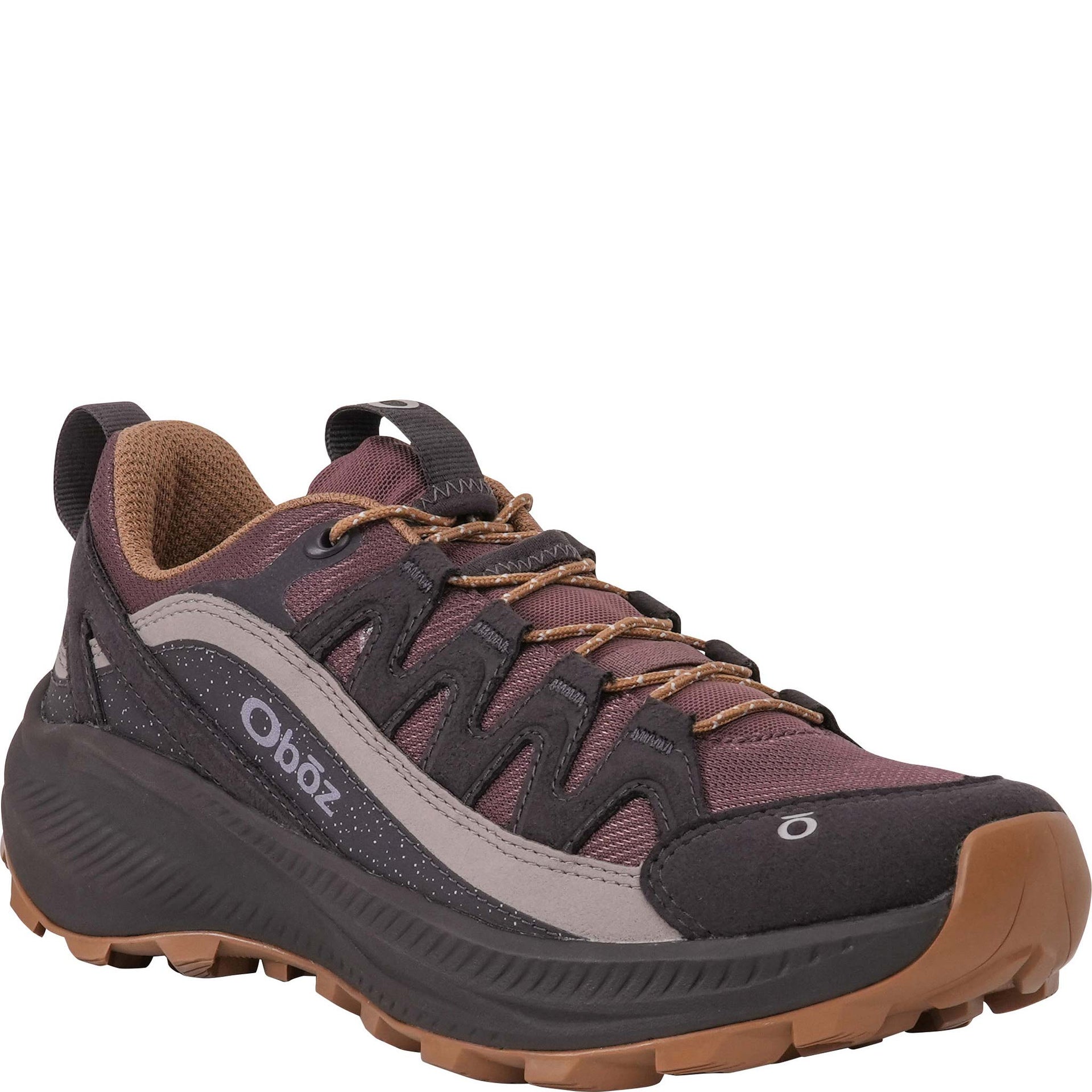Oboz Women's Crosscut casual hiking shoe in Berry angled view