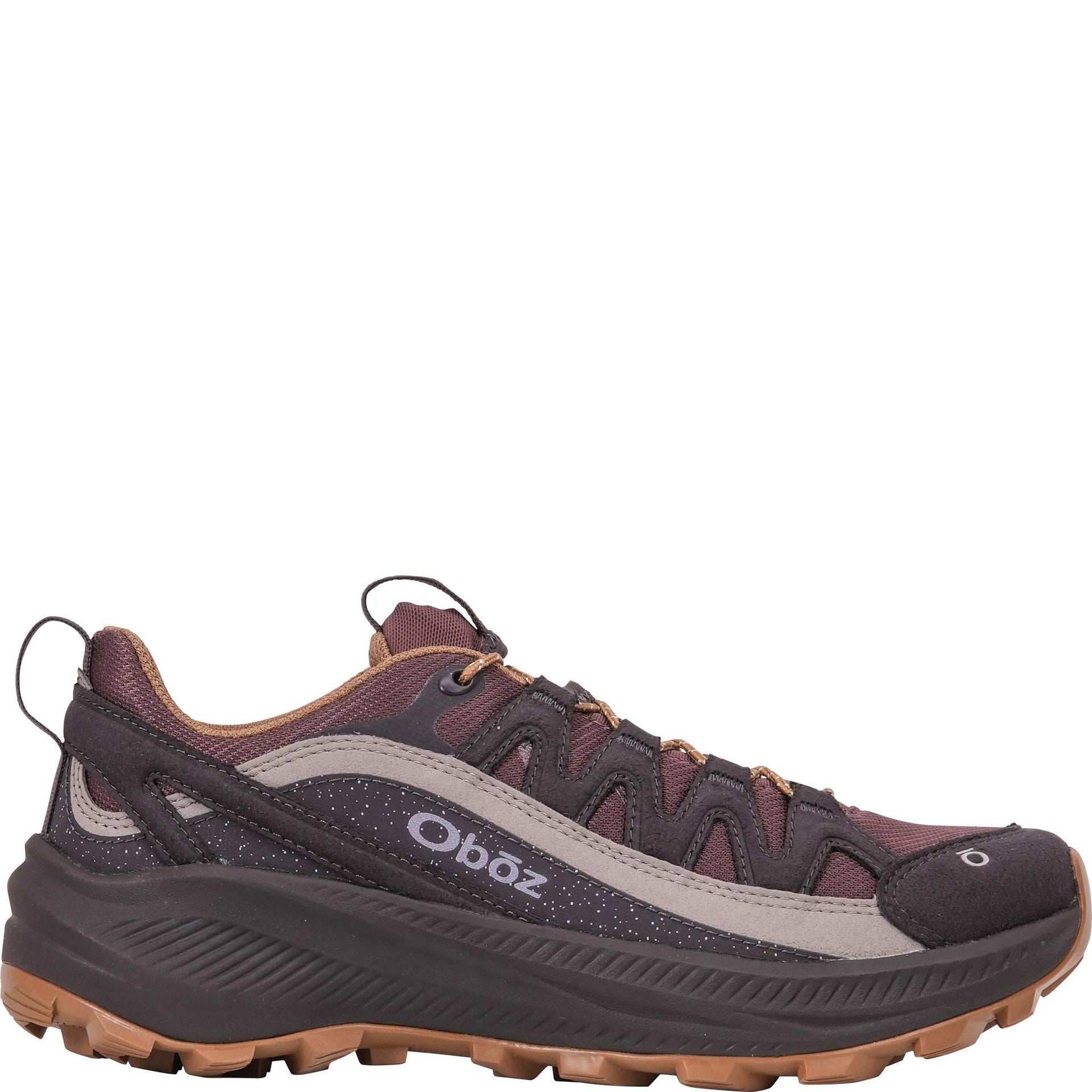 Oboz Women's Crosscut casual hiking shoe in Berry outer side view