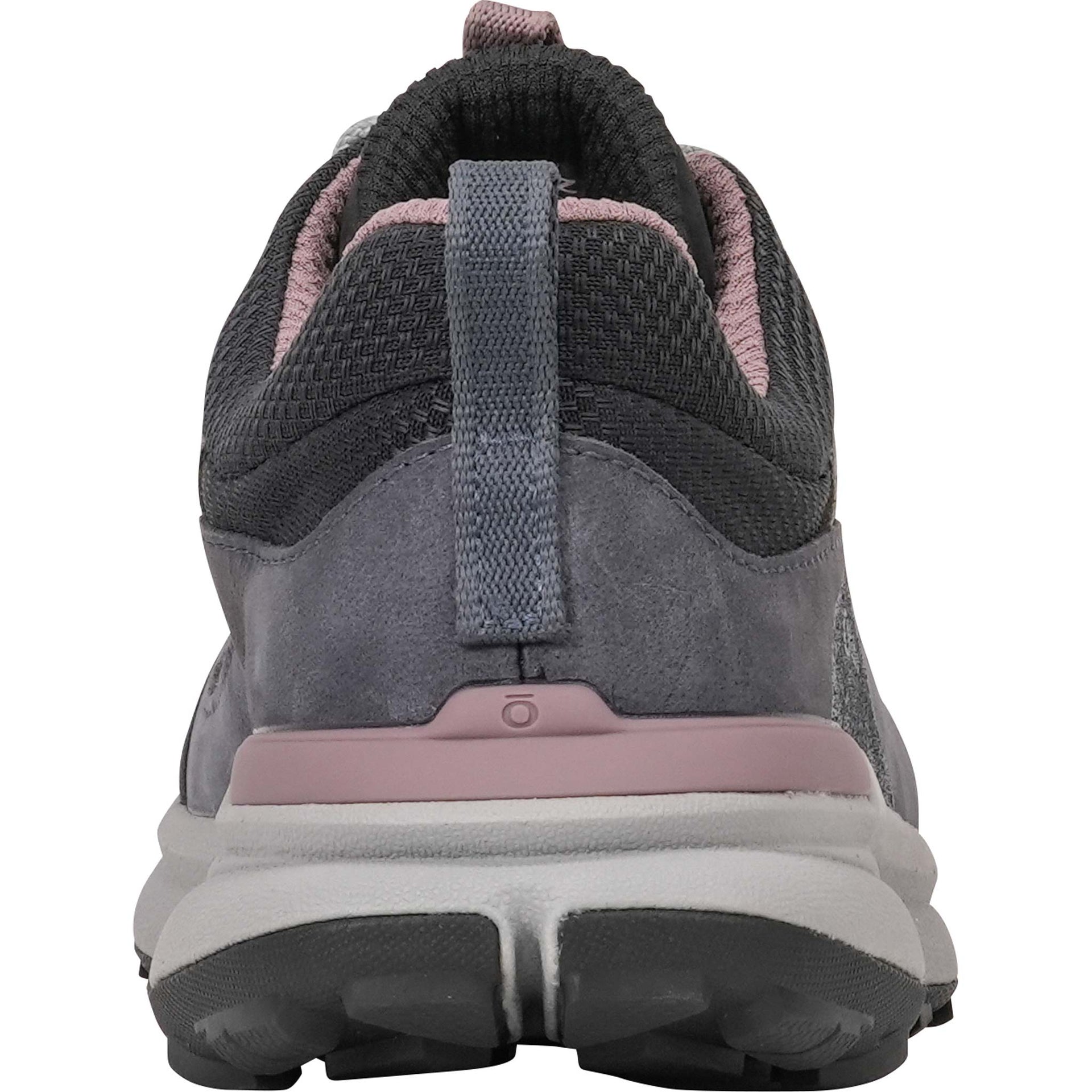 A close-up rear view of a Women's Oboz Hyalite Low Waterproof in Olive Branch showing the heel pull tab.