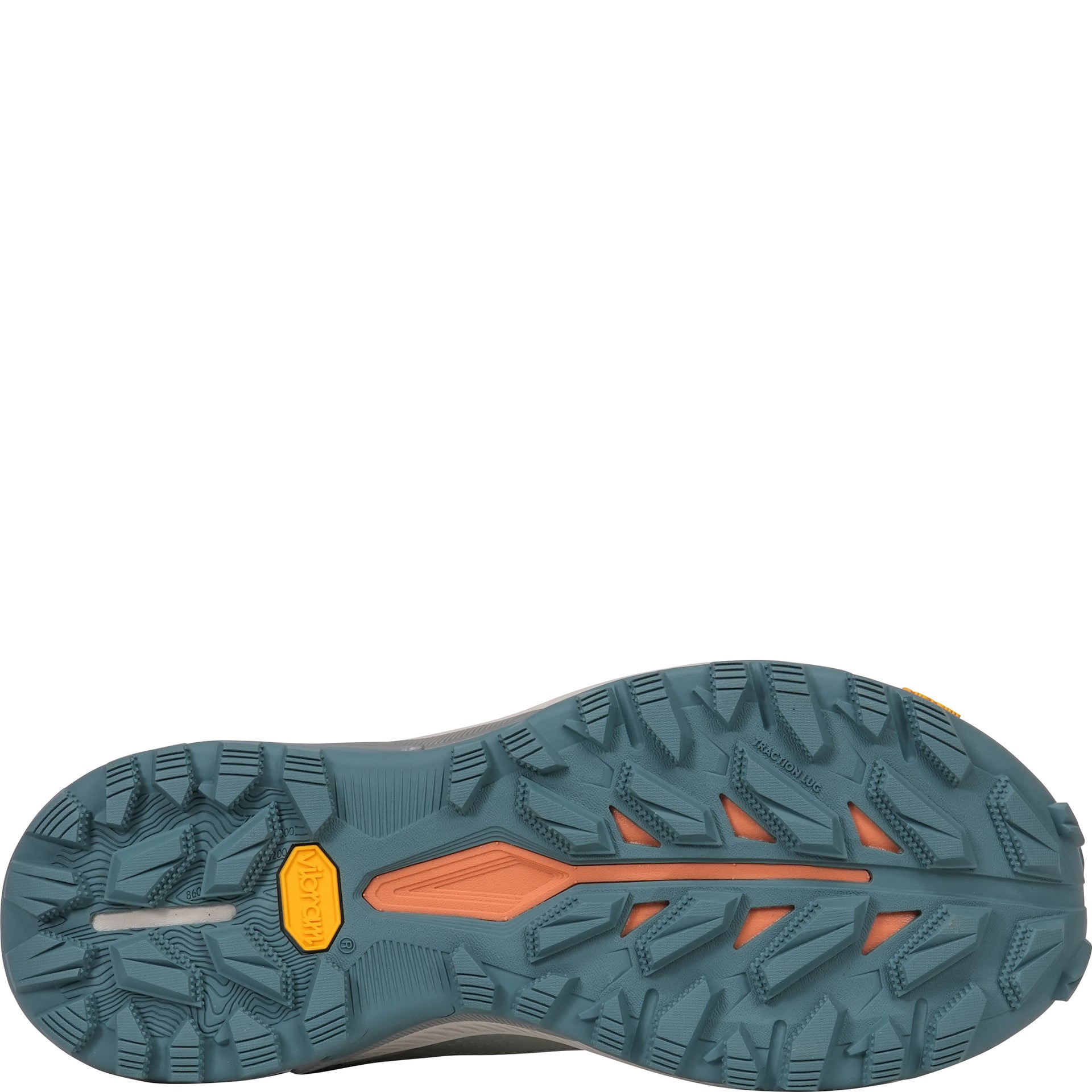Women's Katabatic RT Low GTX Waterproof bottom view showing Vibram Megagrip outsole designed for traction on rugged terrain