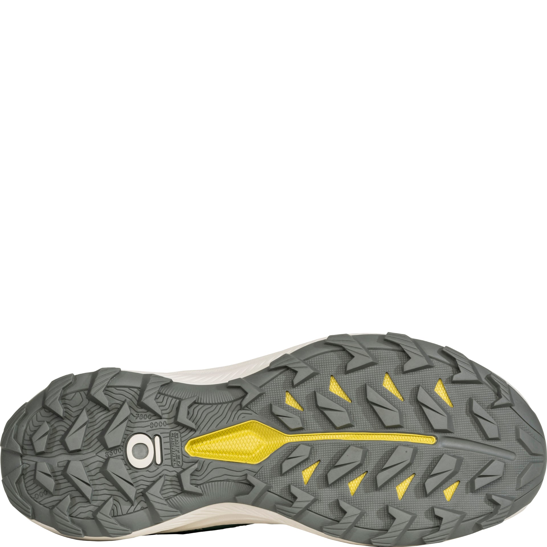 Bottom view of the Katabatic LT Low shoe showing the trail tread outsole for traction on varied terrain