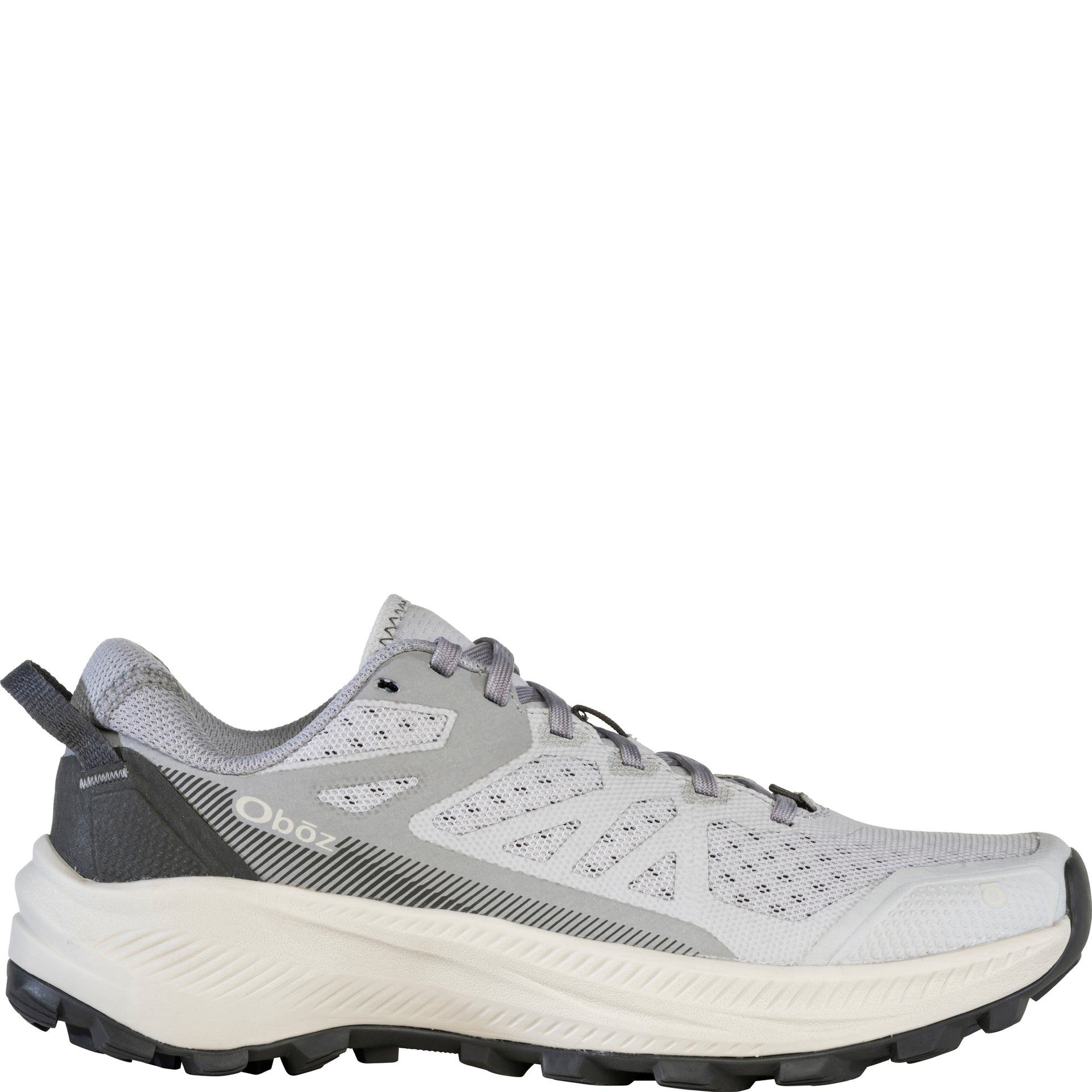 Outside view of the Women’s Katabatic LT Low shoe in steelhead showing the lightweight mesh upper and supportive midsole